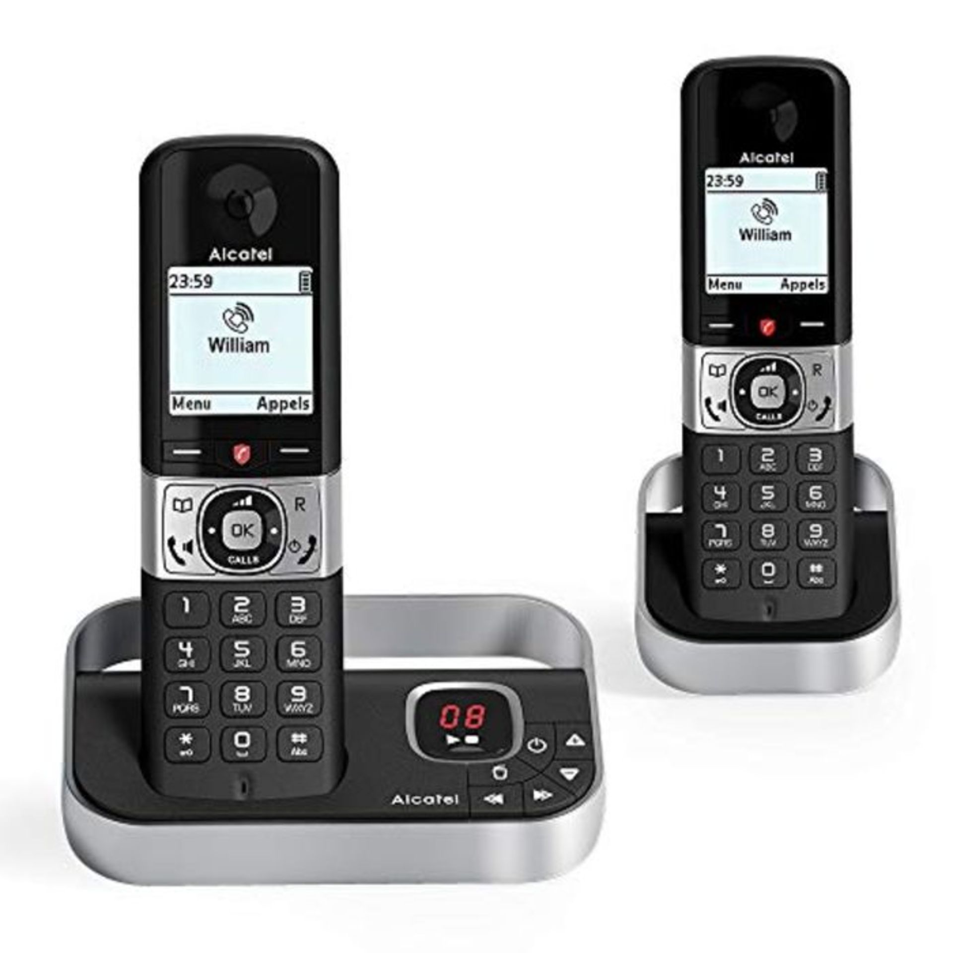 RRP £69.00 Alcatel F890 voice duo black EU Cordless answering machine with additional handset. pr