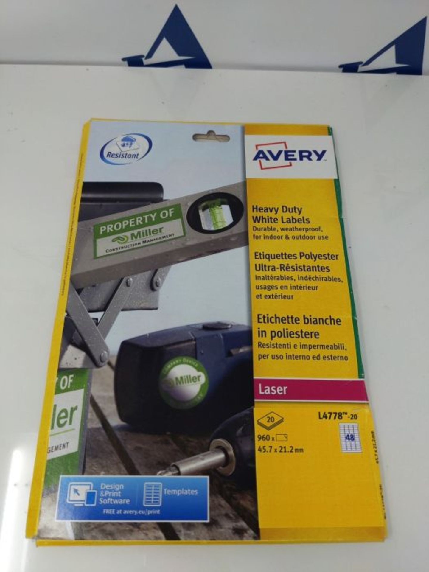 Avery L4778-20 (45.7 x 21.2mm) Extra-Strong Adhesive Heavy Duty Weatherproof Labels, 4 - Image 2 of 3