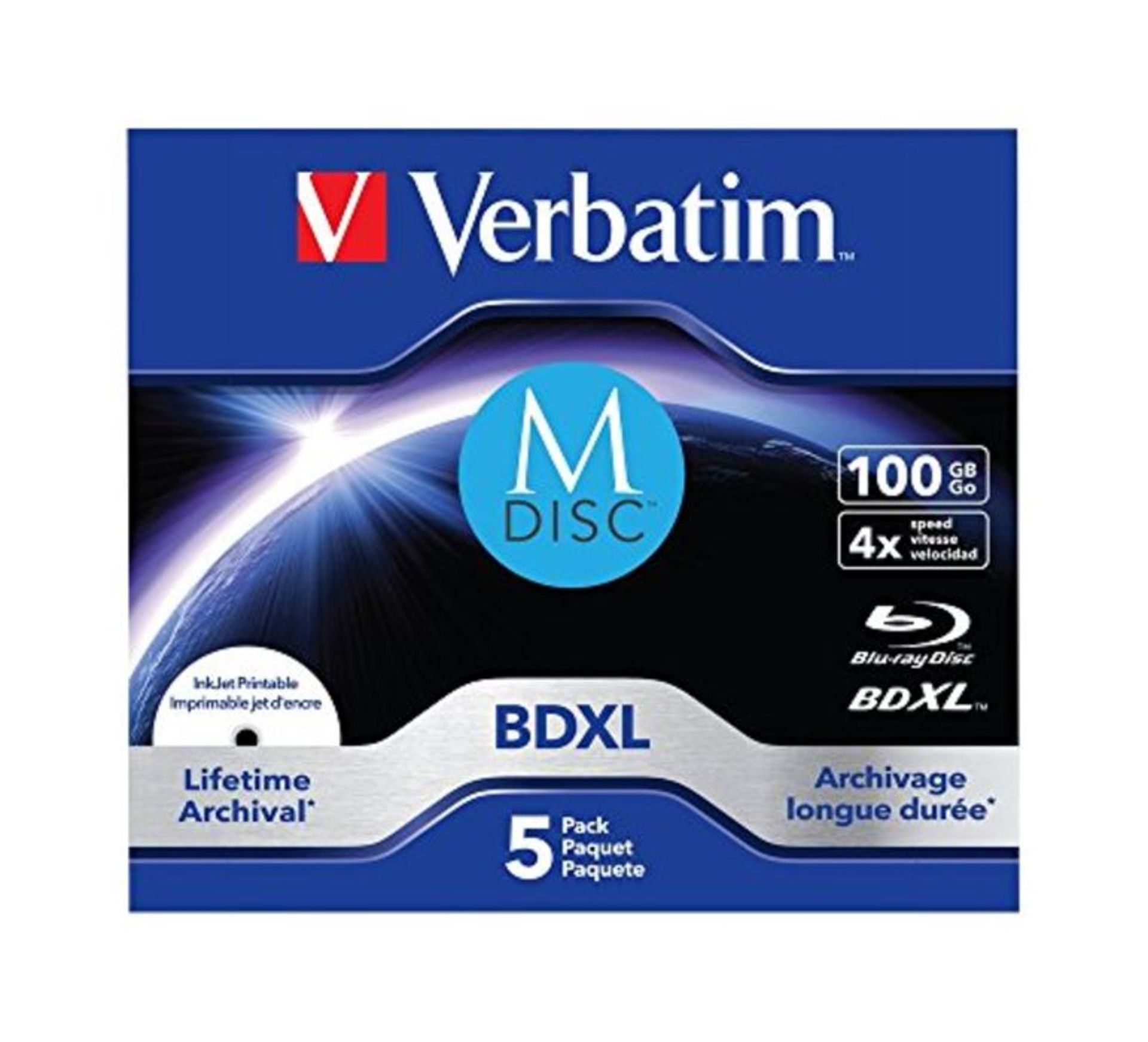 RRP £59.00 VERBATIM MDISC BDXL Blu-ray Rohlinge 100 GB I Blu-ray-Disc mit 4-facher Schreibgeschwi