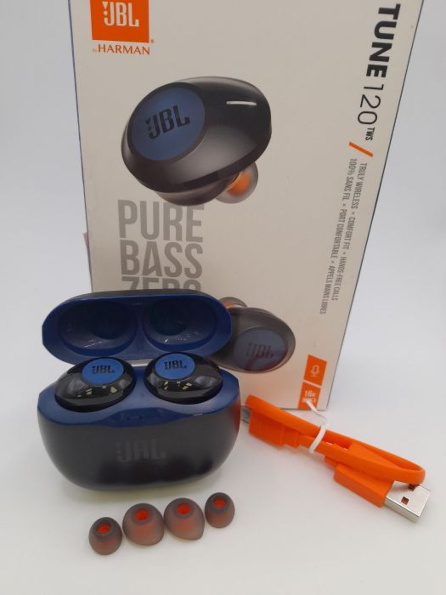 RRP £83.00 JBL Tune 120 - truly wireless in-ear bluetooth headphones in blue - Image 2 of 3