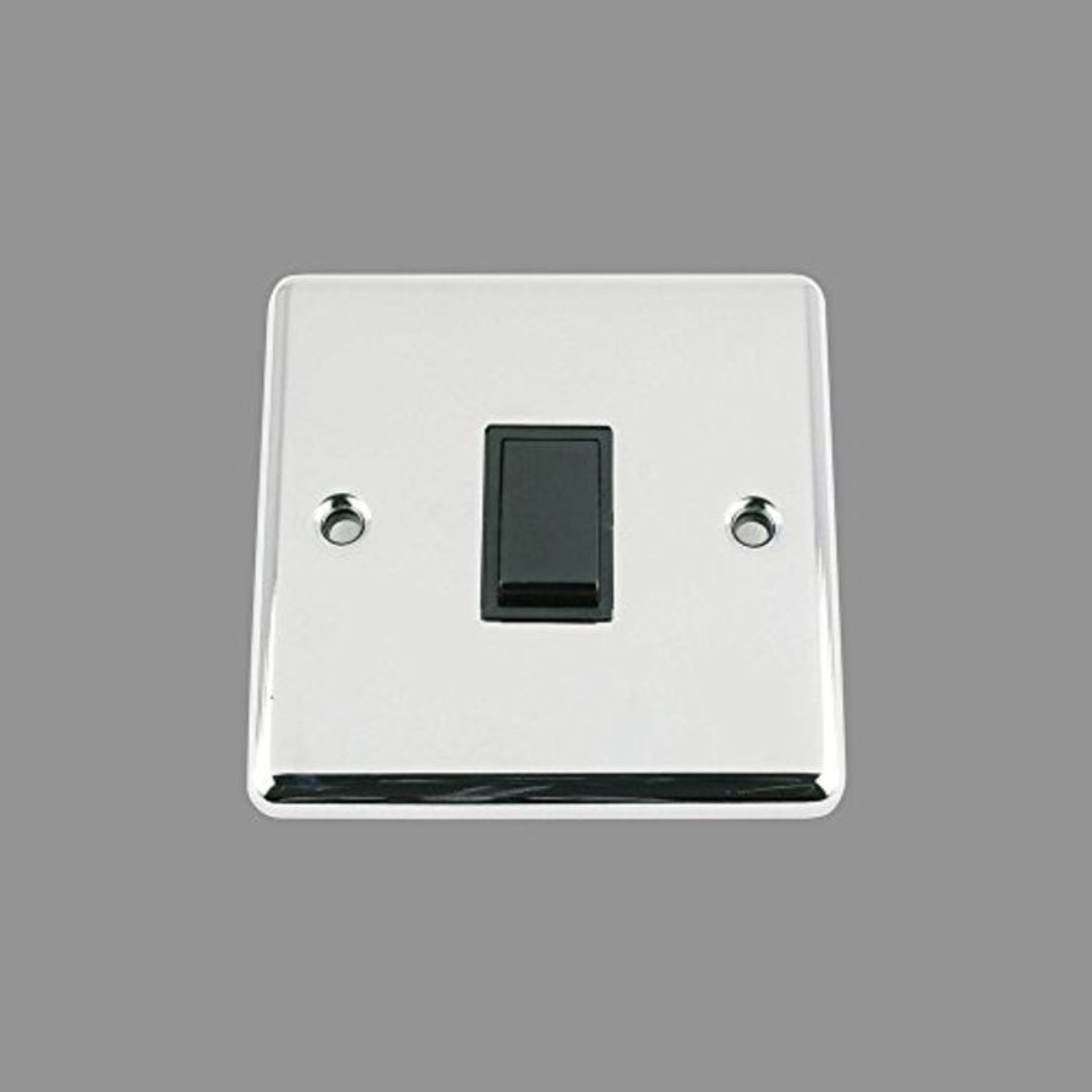 Light Switch 1 Gang - Polished Chrome - Classic - Black Insert Plastic Switch - 10 Amp