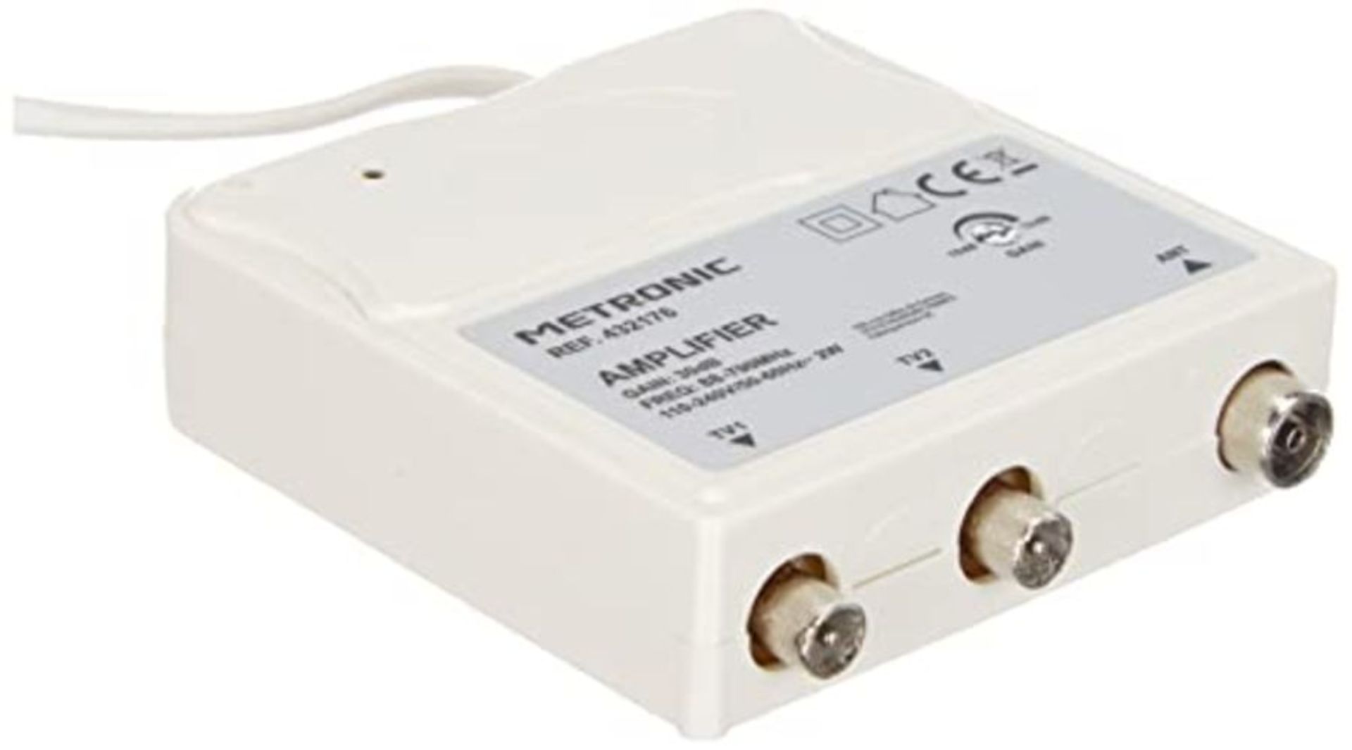 Metronic 432176 - Amplificador de Interior con Ajuste de Gacia FM-UHF, Gacia Ajustable