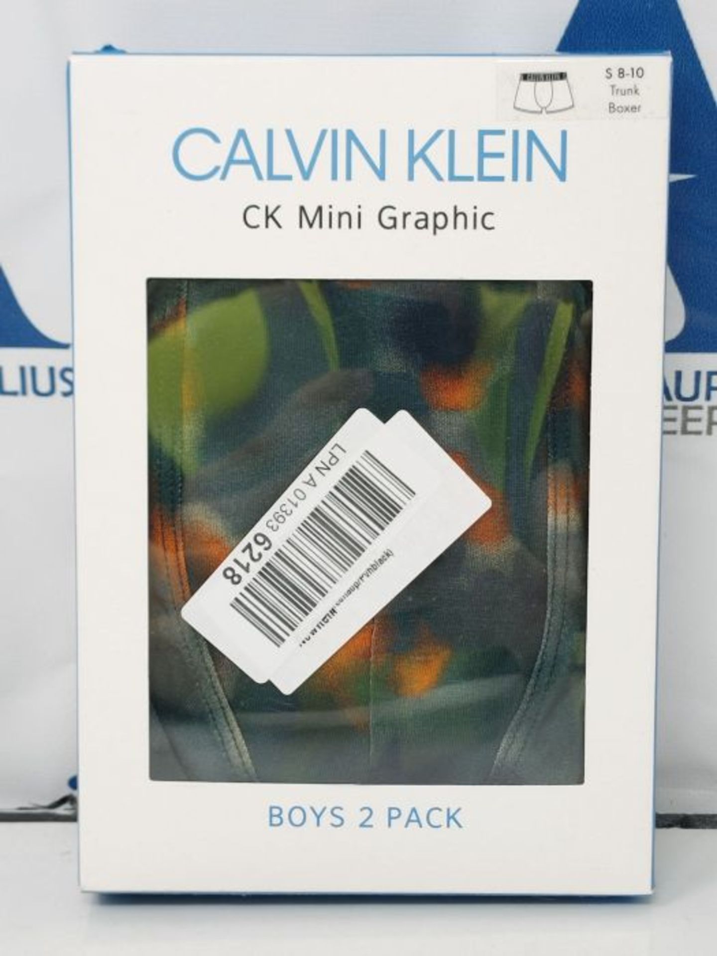 Calvin Klein Boy's 2PK Trunks, Patchblurgreenaop/Pvhblack, 8-10 Years - Image 2 of 3