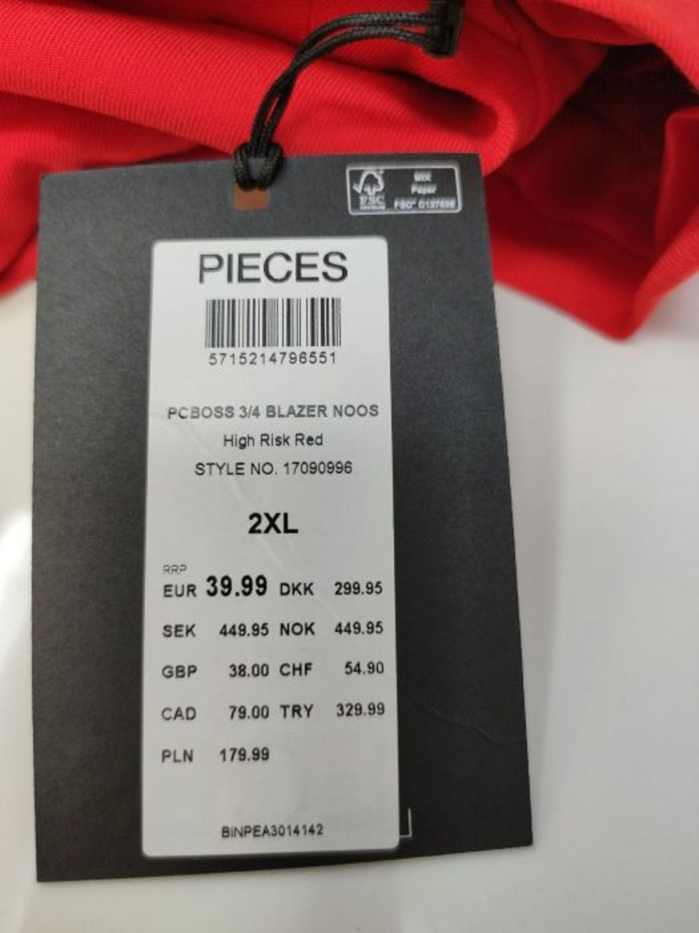Pieces Women's PCBOSS 3/4 Blazer NOOS, High Risk Red, 2XL - Image 3 of 3
