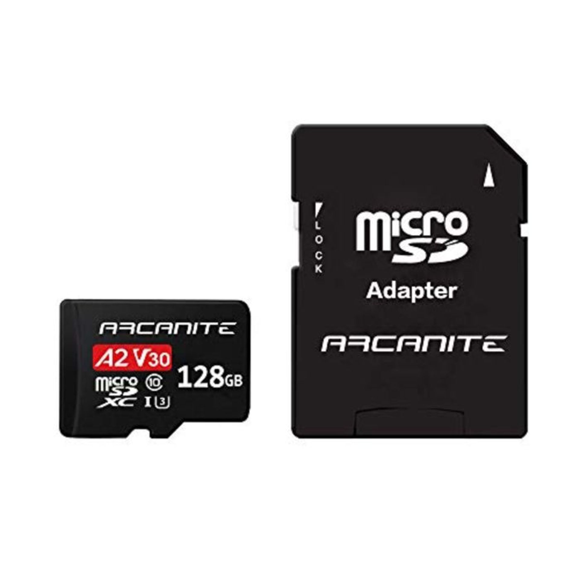 ARCANITE 128GB microSDXC Memory Card with Adapter - A2, UHS-I U3, V30, 4K, C10, Micro
