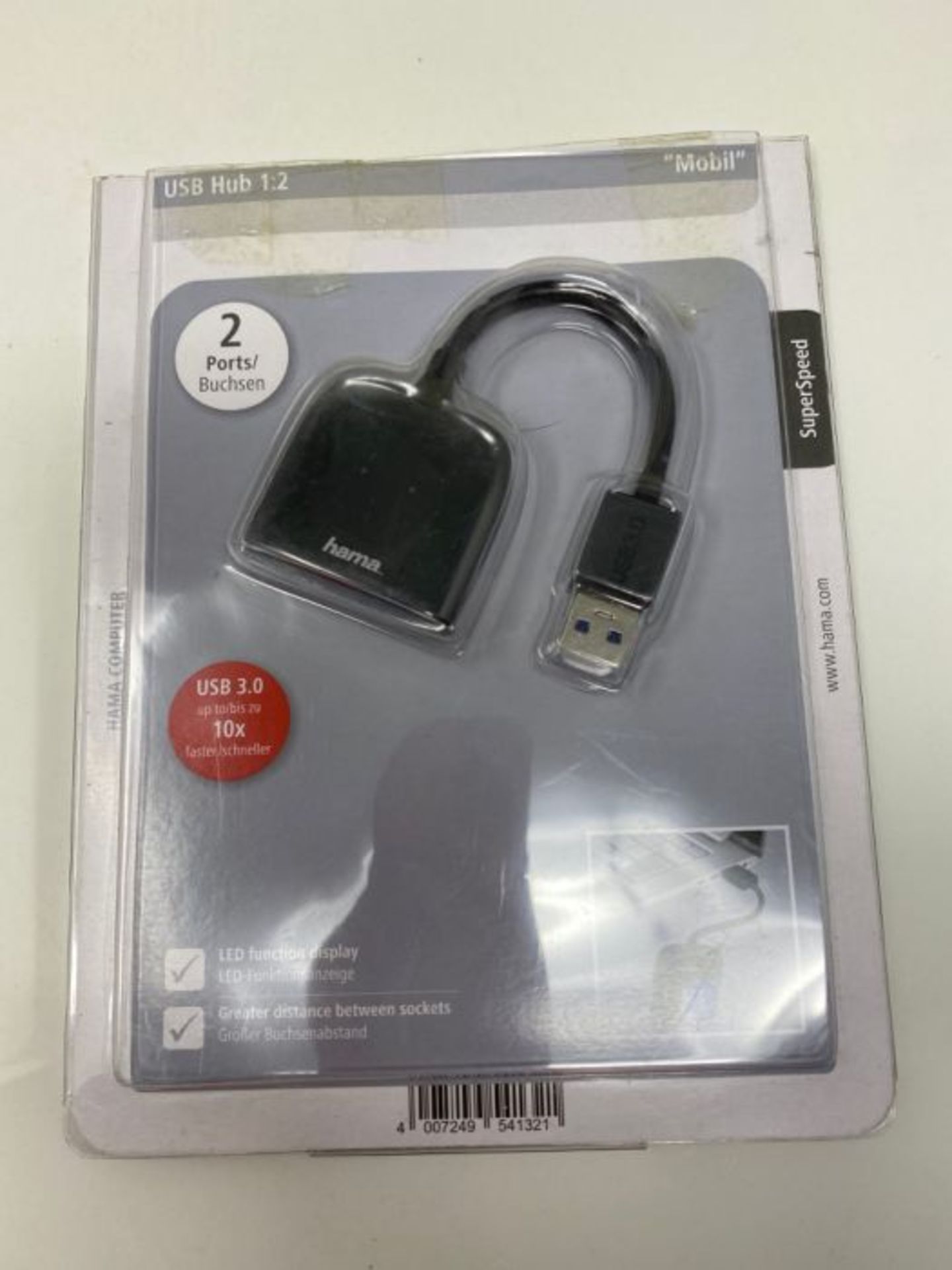 Hama | 1:2 00054132 USB 3.0 Hub/Card Reader for Mobile Phone | Black - Image 2 of 2