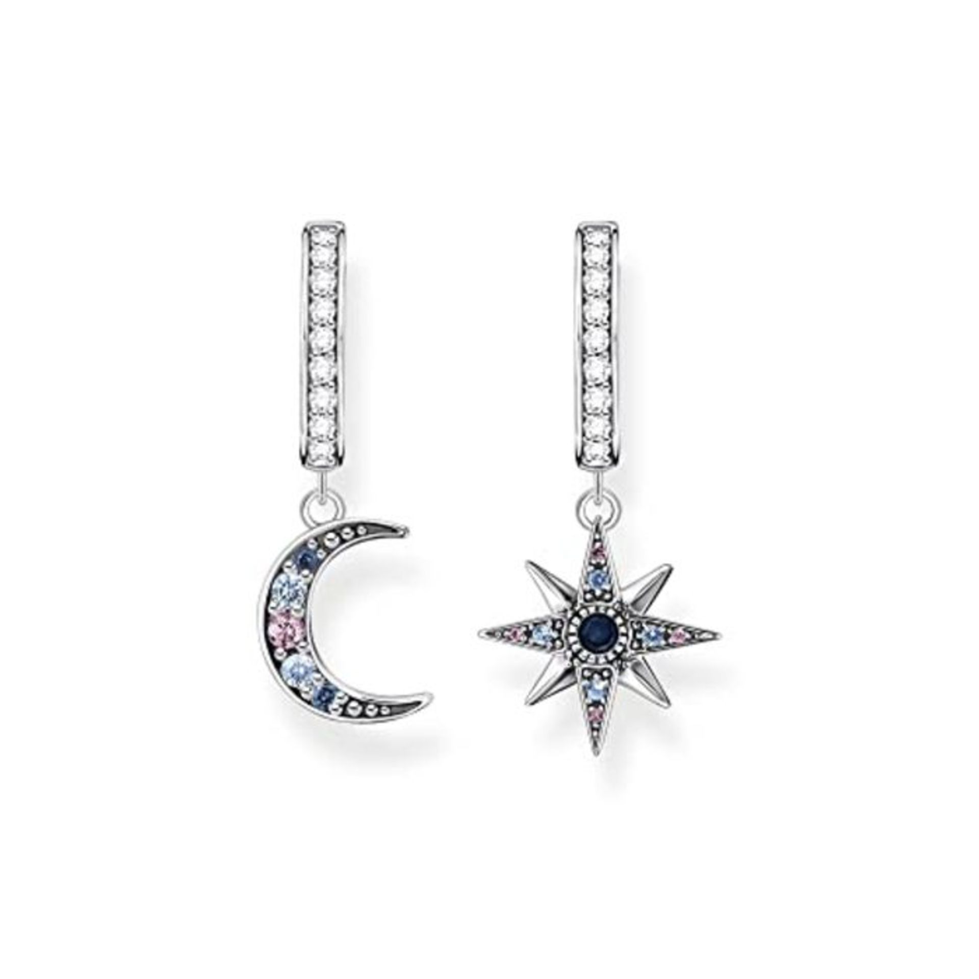 RRP £159.00 THOMAS SABO Sabo Creolen Royalty Stern und Mond mit Steinen aus 925 Sterlingsilber, Ma