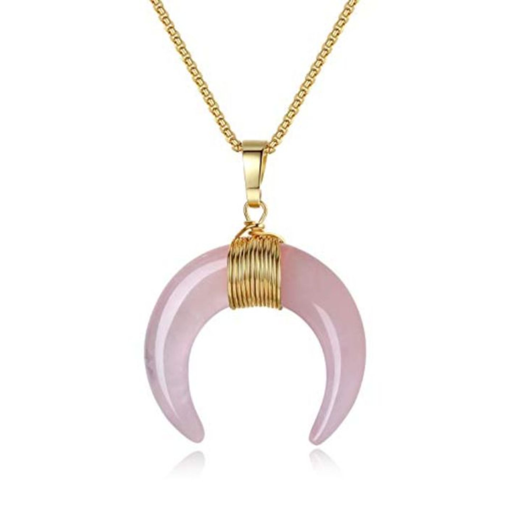[CRACKED] coai Horn Crescent Moon Crystal Rose Quartz Pendant Necklace for Women