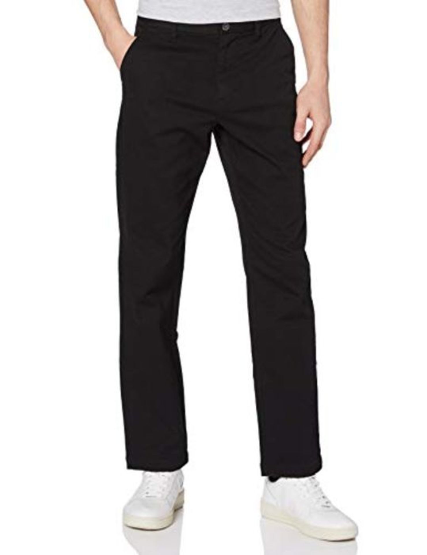 Amazon Brand - MERAKI Men's Stretch Regular Fit Chino Trousers, Black (Black), 42W / 3