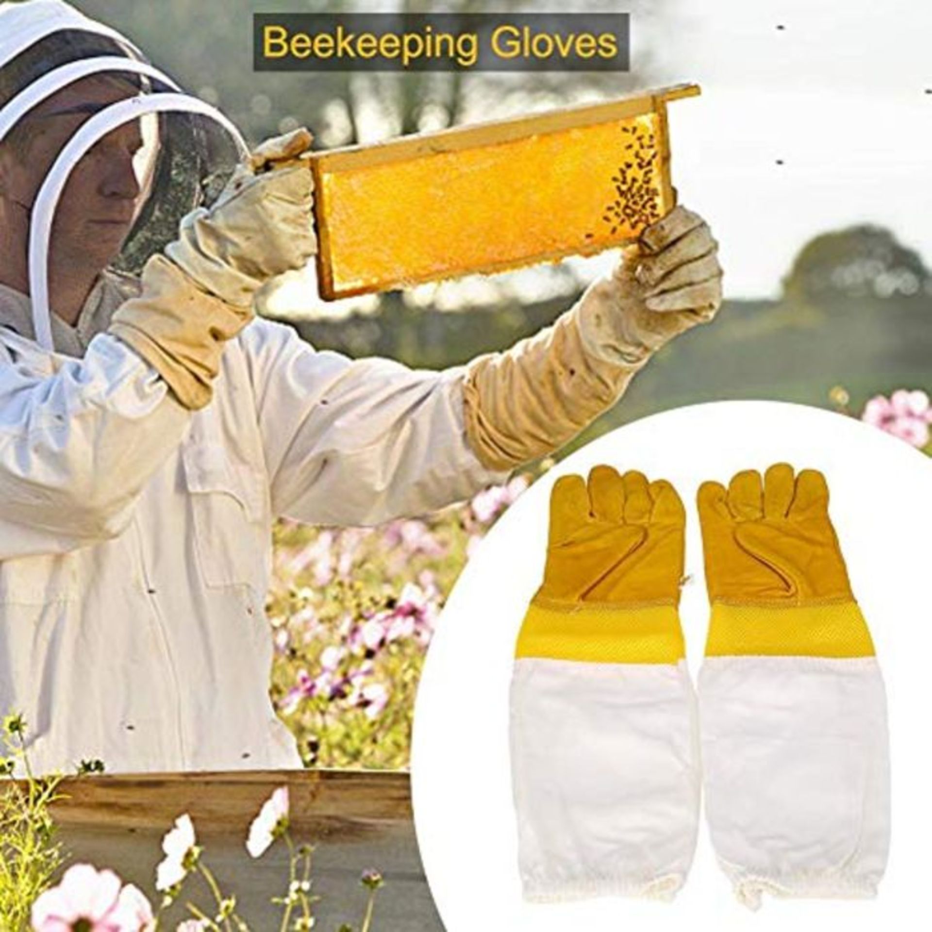 Fuitna Beekeeping Gloves Beekeeping Gloves Goat Leather with Mesh Long Sleeve Breathab