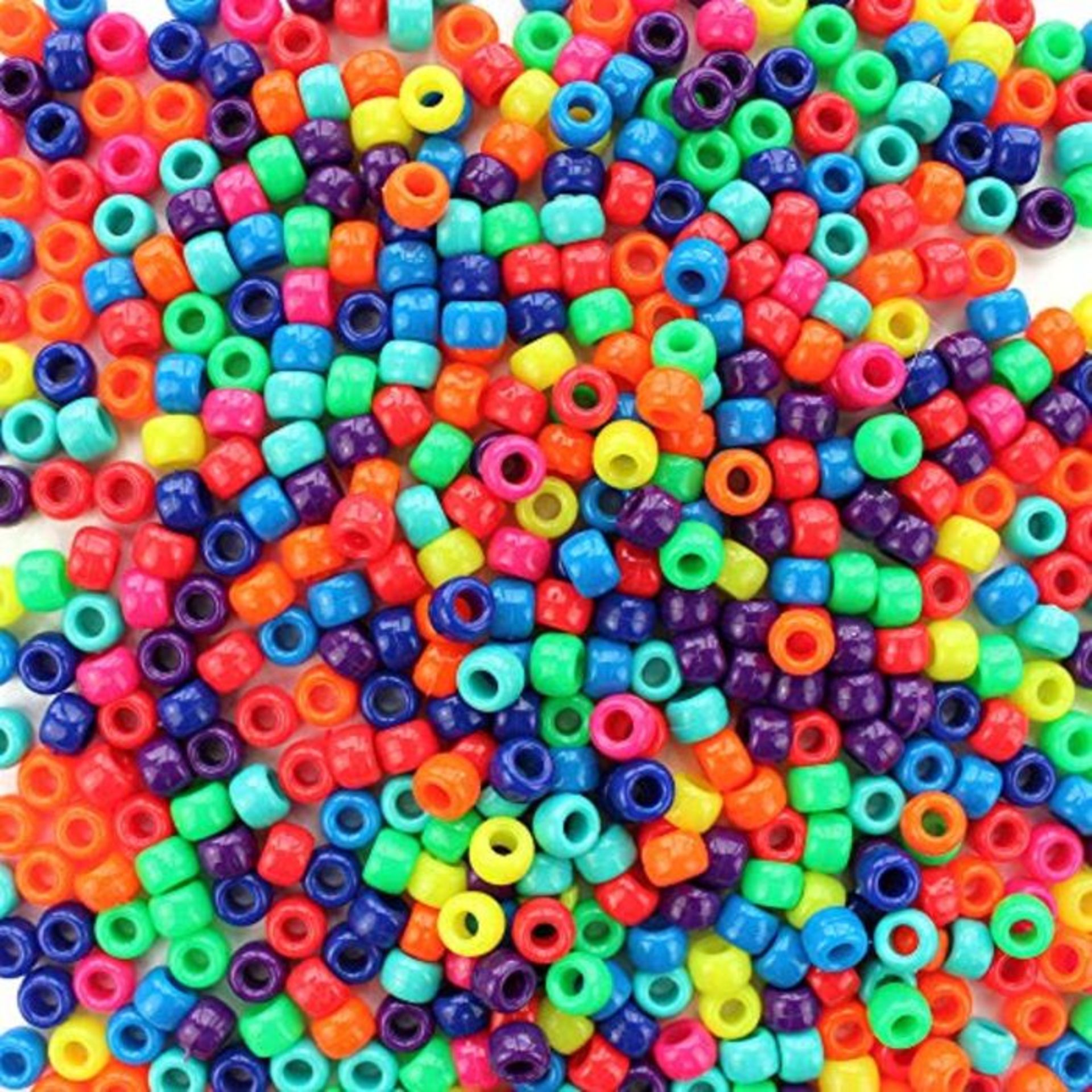Bright Neon Rainbow Plastic Pony Beads, 6 x 9mm, Made in The USA, Multi-Color Mix 1000