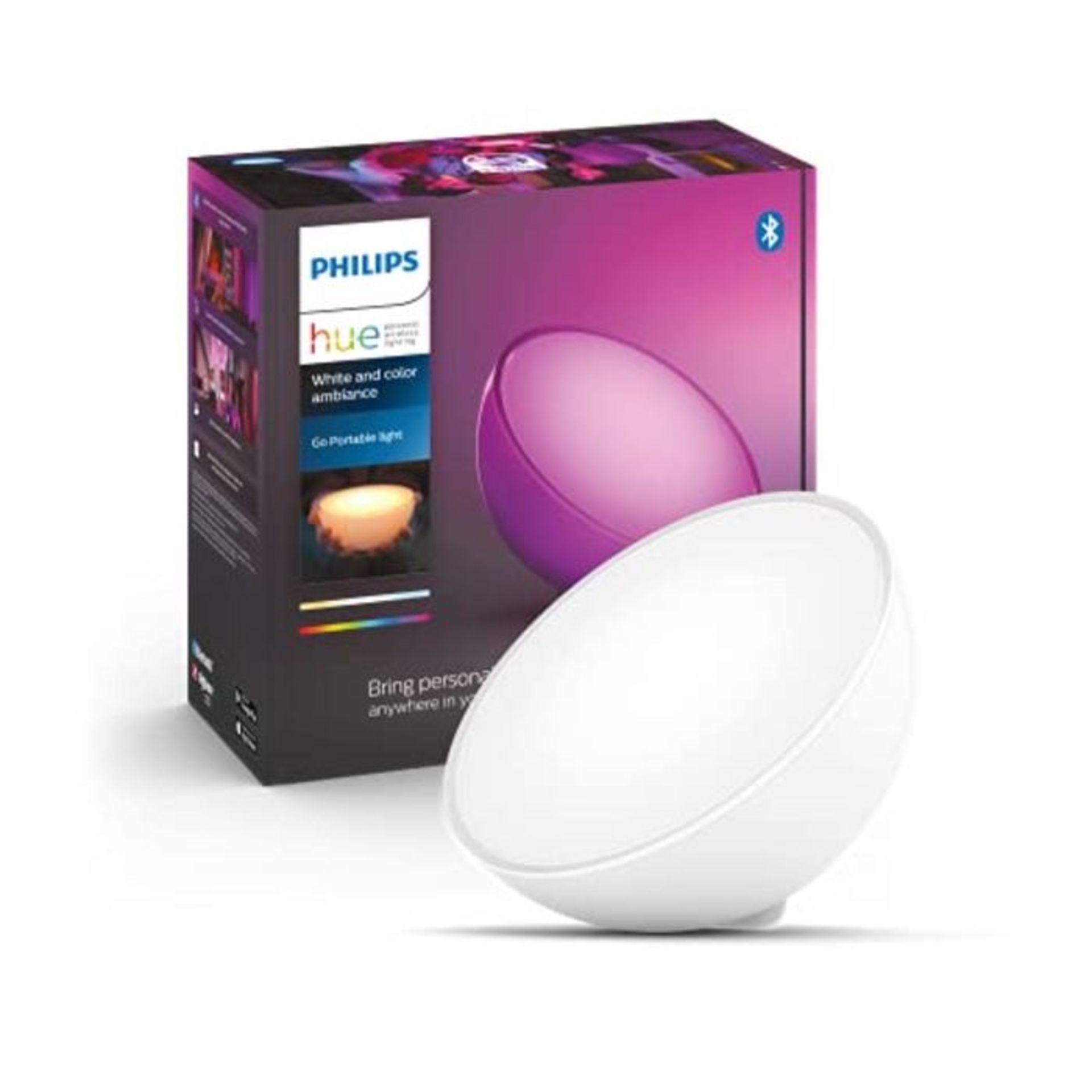 RRP £72.00 Philips Hue White & Col. Amb. LED Tischleuchte Go, dimmbar, 16 Mio. Farben, steuerbar