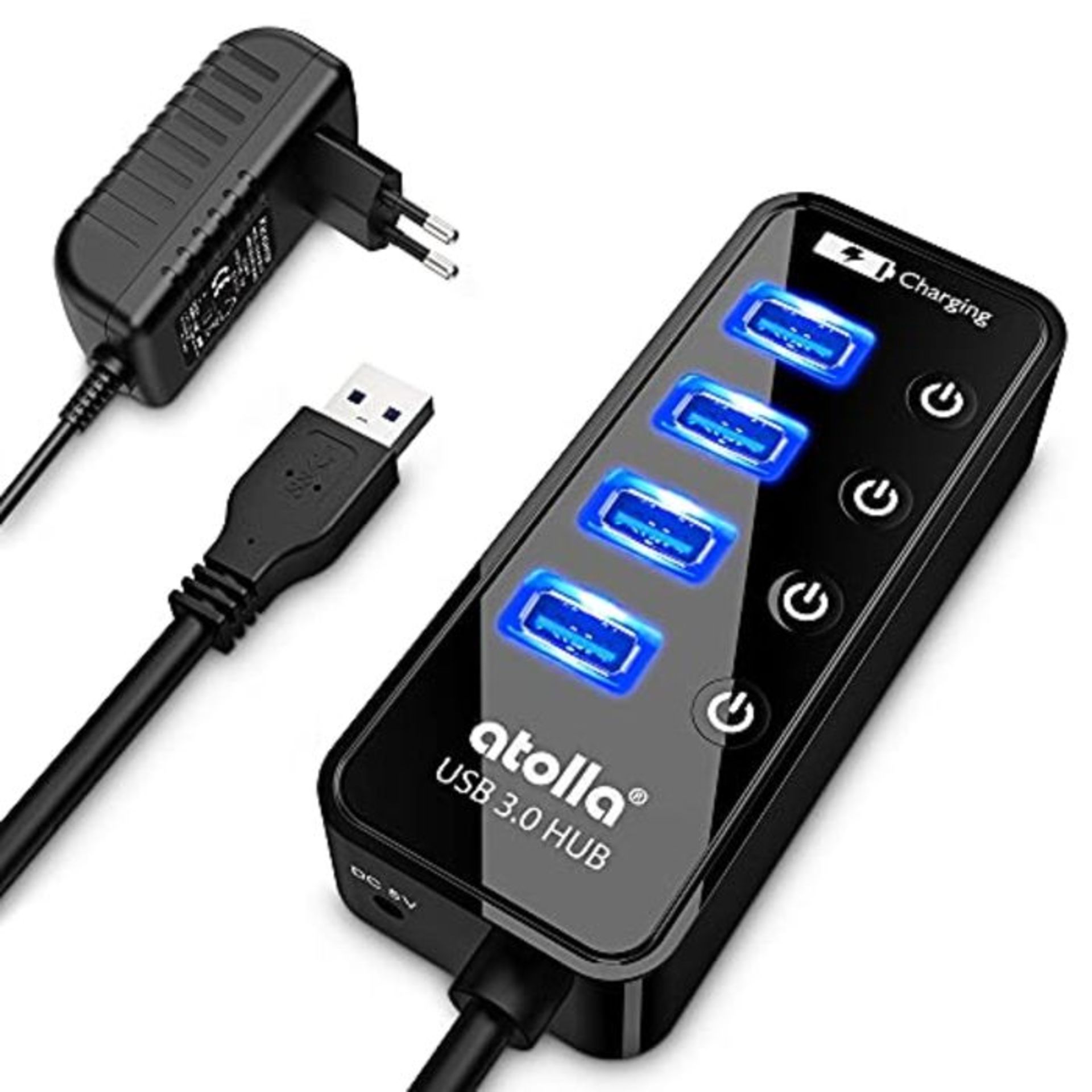 atolla USB Hub mit Netzteil, USB 3.0 Hub Aktiv mit 4 Ports SuperSpeed Datenhub mit Sch