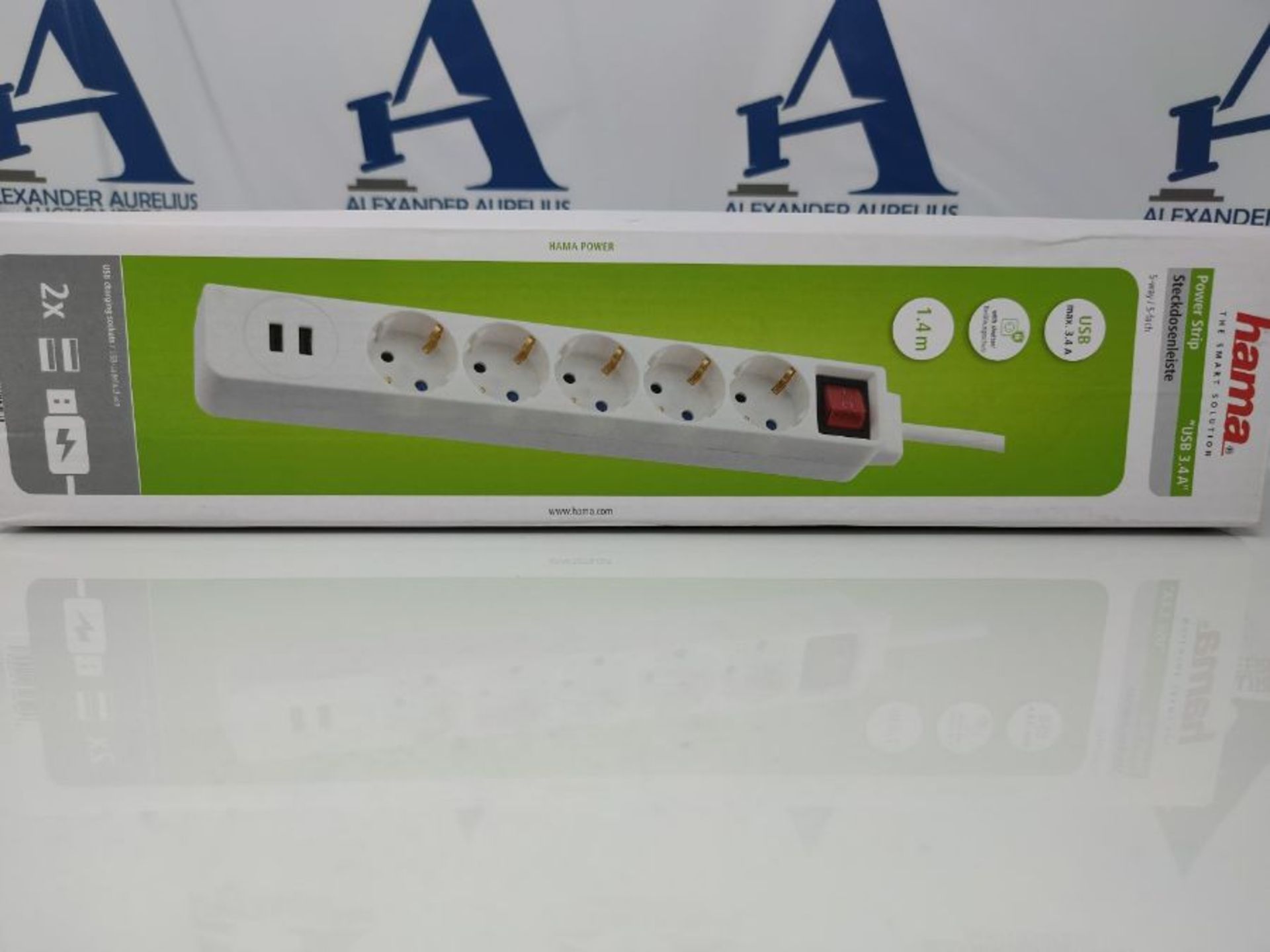 USB 3.4A 5 Way Socket Strip White - Image 2 of 3