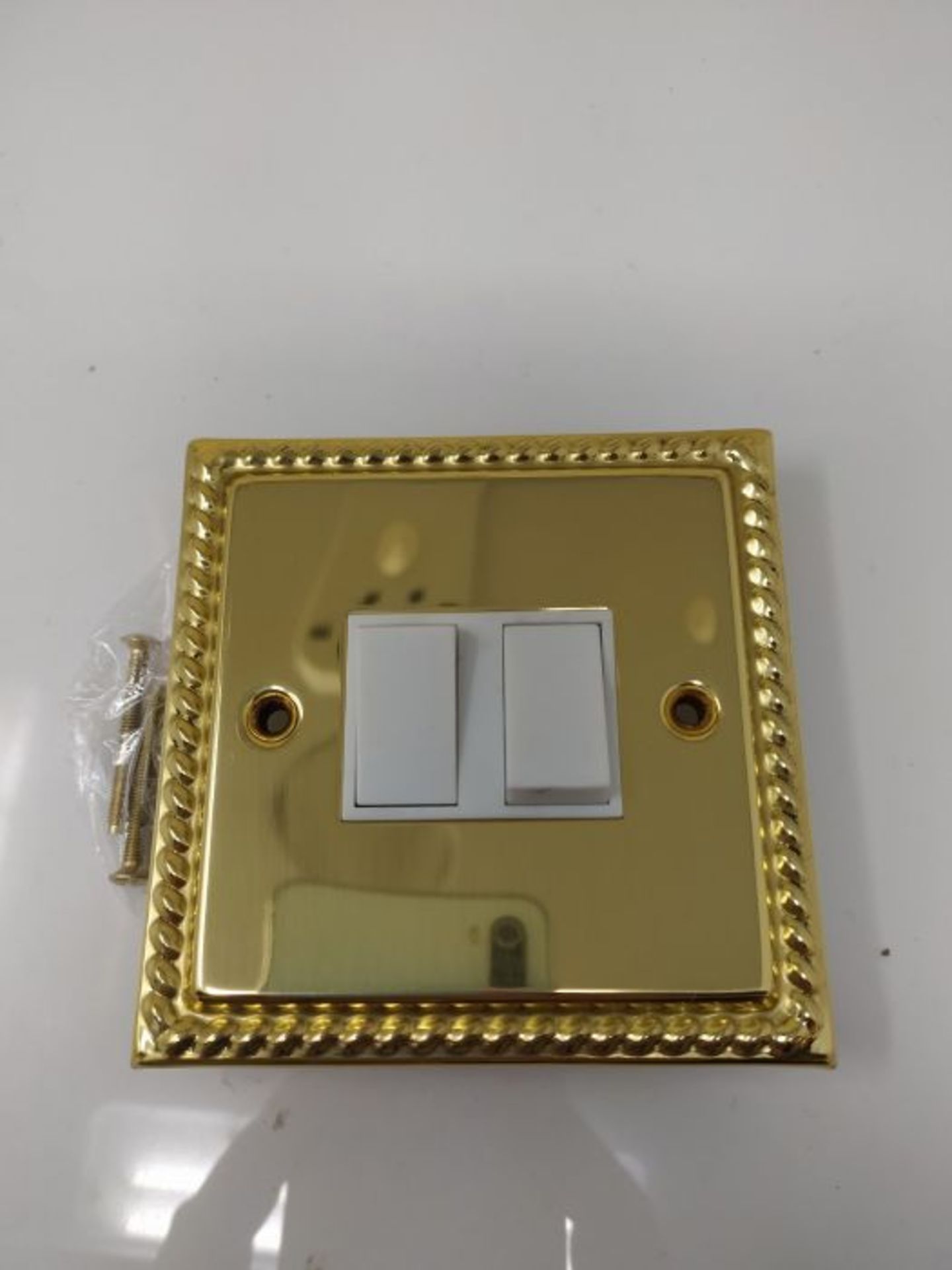 Light Switch 2 Gang - Polished Brass Georgian - White Insert Plastic Switch - 10 Amp D - Image 2 of 2