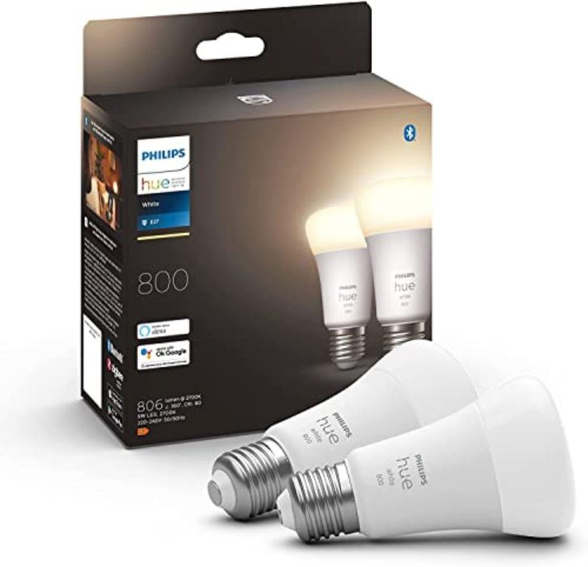 Philips Hue White E27 LED Lampe Doppelpack, dimmbar, warmweiÃxes Licht, steuerbar vi