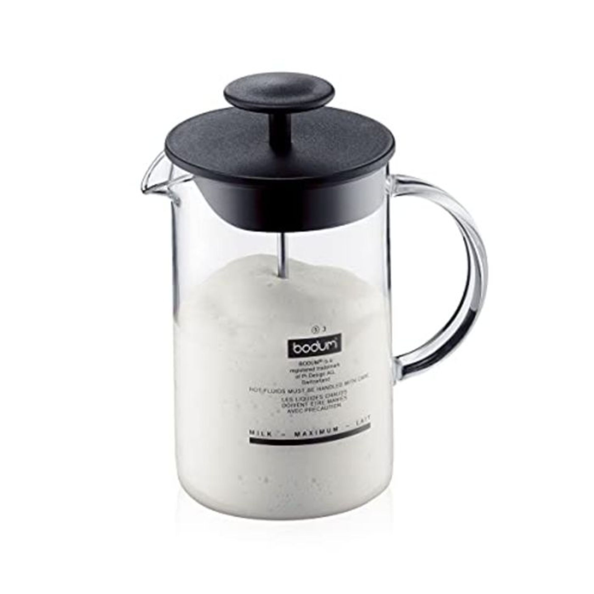 Bodum 1446-01 MilchschÃ¤umer mit Glasgriff Latteo, schwarz, H 18cm, B 15,6cm, L 10cm