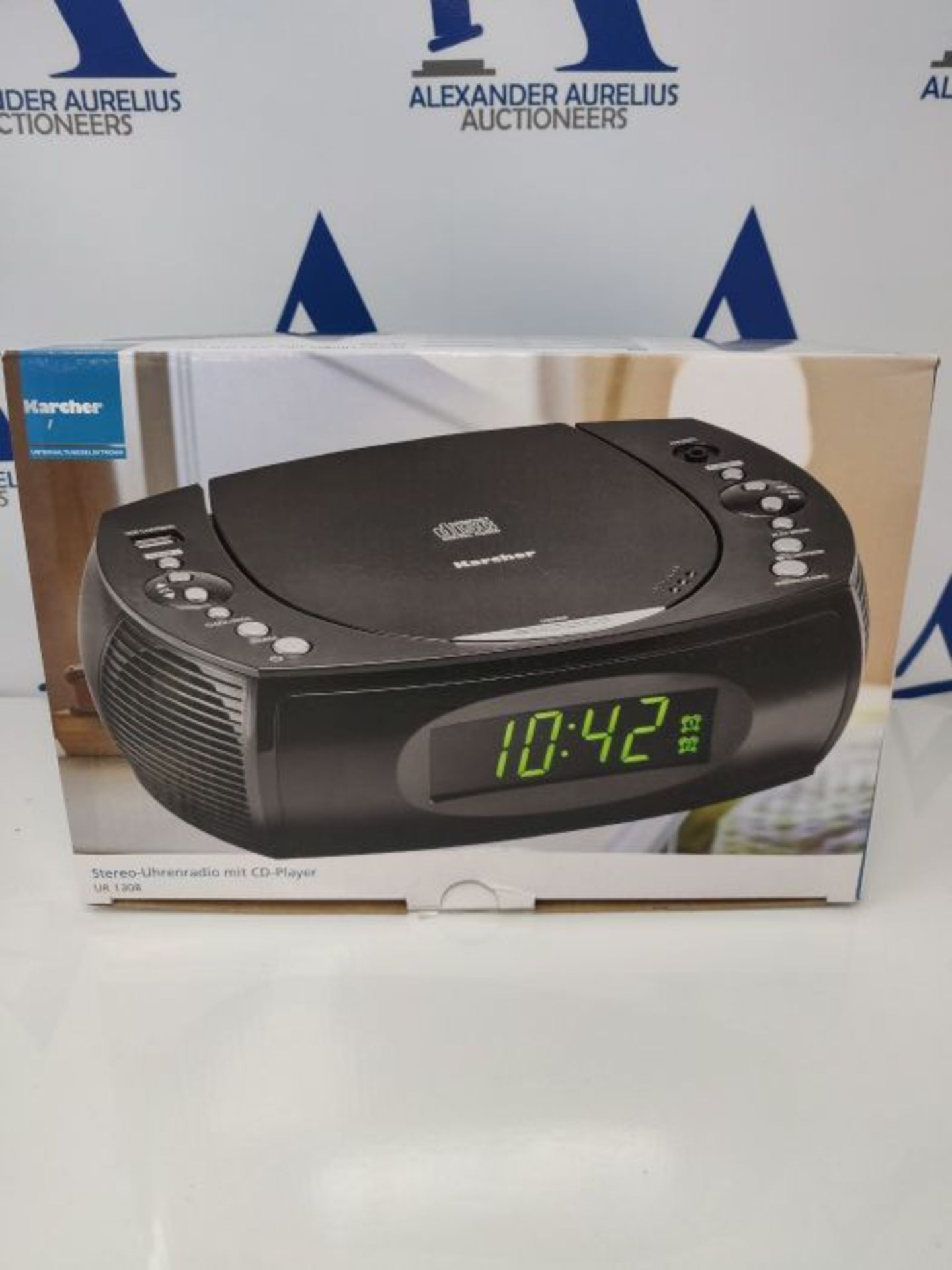 Kärcher (UR 1308) clock radio with CD player and FM radio (20 station memory) USB cha - Image 2 of 3