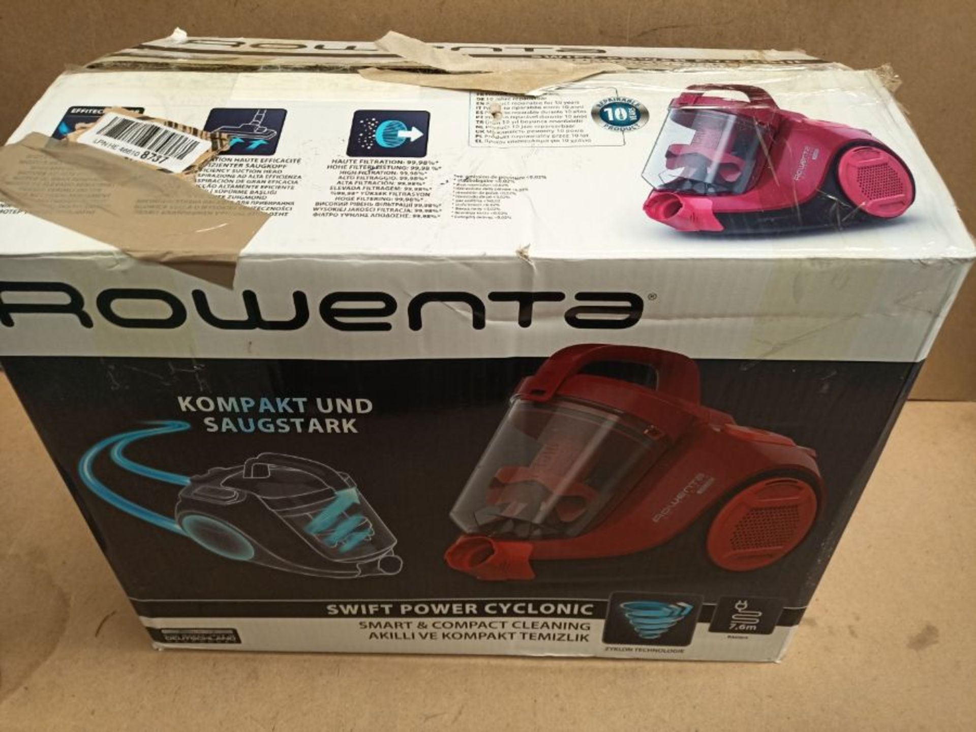 RRP £77.00 Rowenta Swift Power Cyclonic RO2913EA Vacuum Cleaner without Bags, Regal & Lava, 750 W - Image 2 of 3
