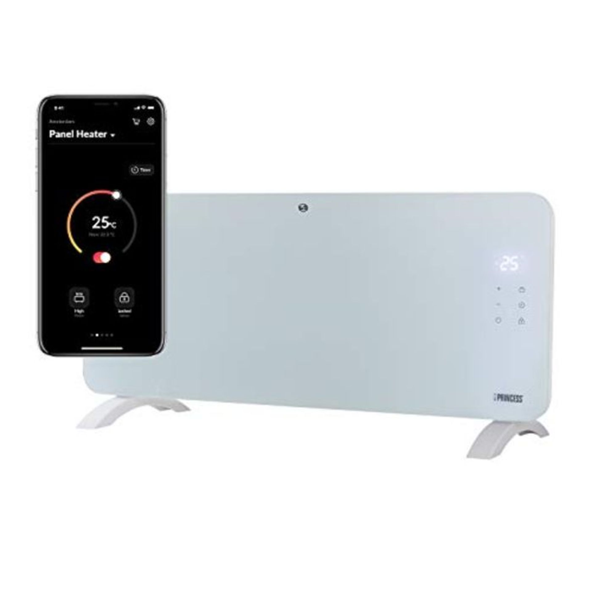 RRP £98.00 Princess Glass Smart Panel Heater, 1500 W, White, Smart Control and Free App, Compatib