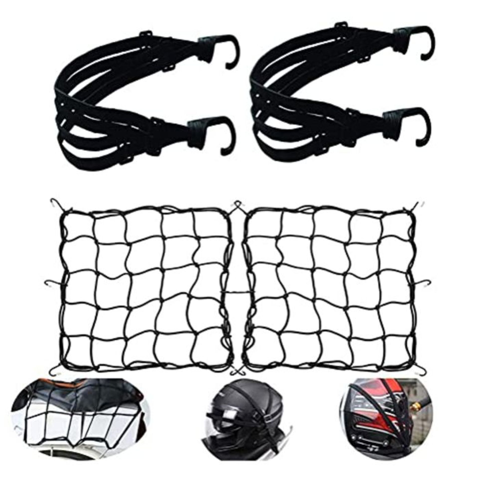Pack of 2 motorcycle luggage net, bicycle net, helmet net with hook, tension net, safe