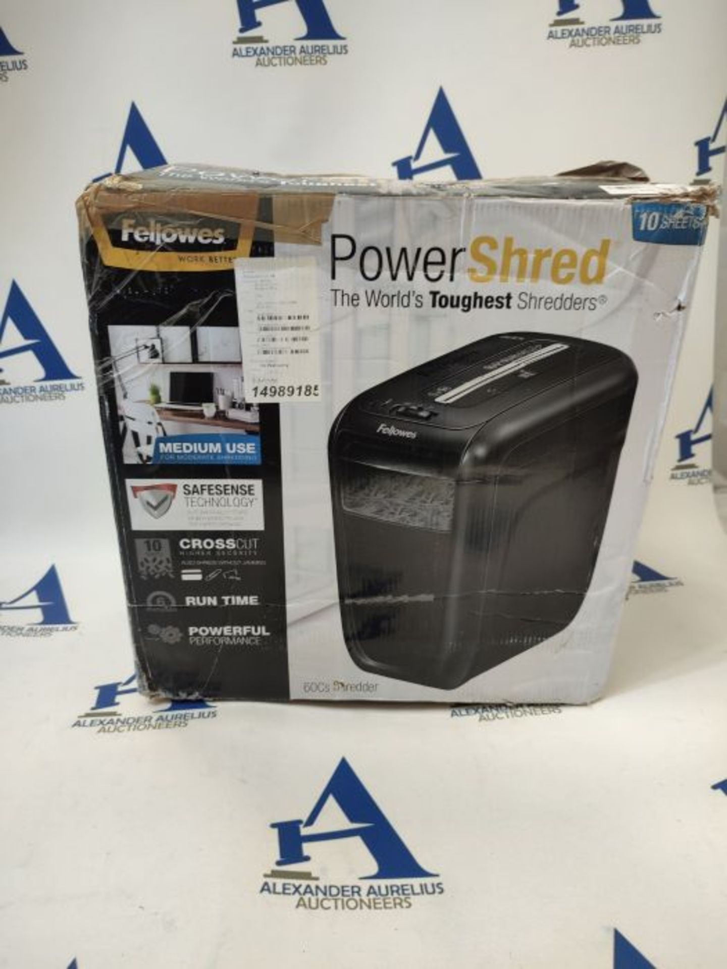 RRP £51.00 Fellowes Powershred 60Cs, 10 Sheet Cross Cut Paper Shredder for the Home or Home Offic - Image 2 of 3