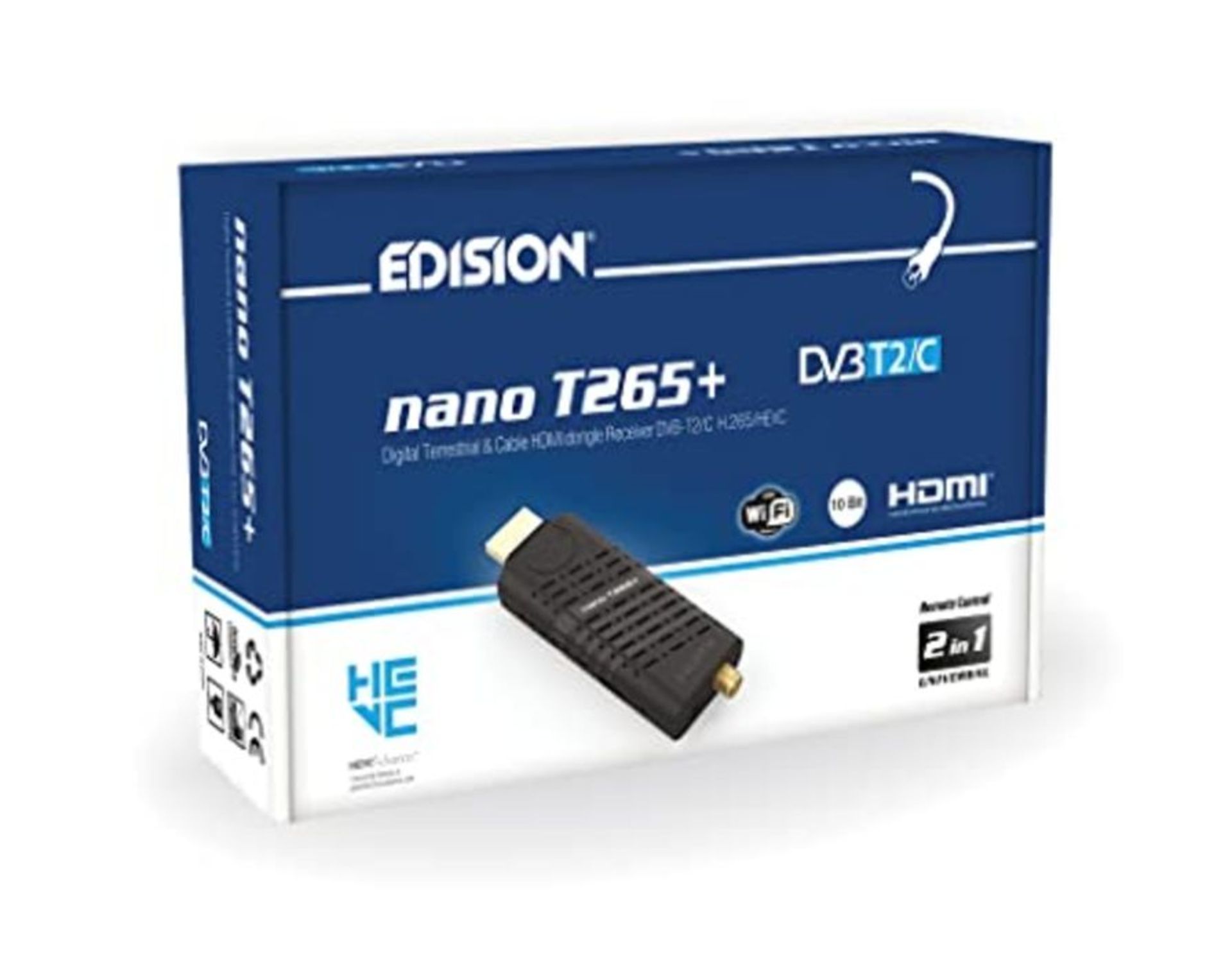 Edision NANO T265 Terrestrial and Cable HDMI dongle Receiver, DVB-T2/C, H265 HEVC, FT