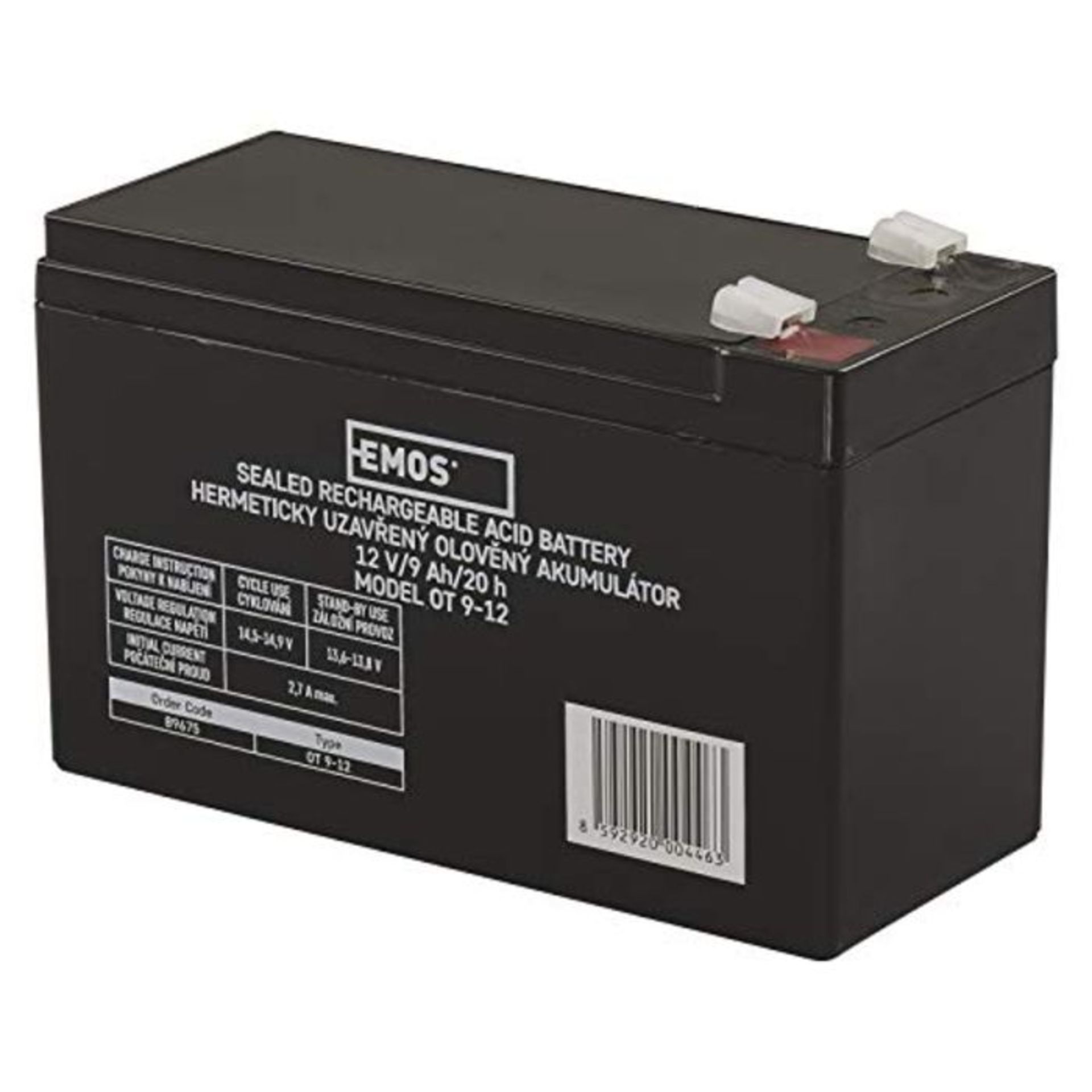 Emos Maintenance-Free Lead Acid Battery 12 Volt, 9 Ah Faston 6.3 mm - Pack of 1