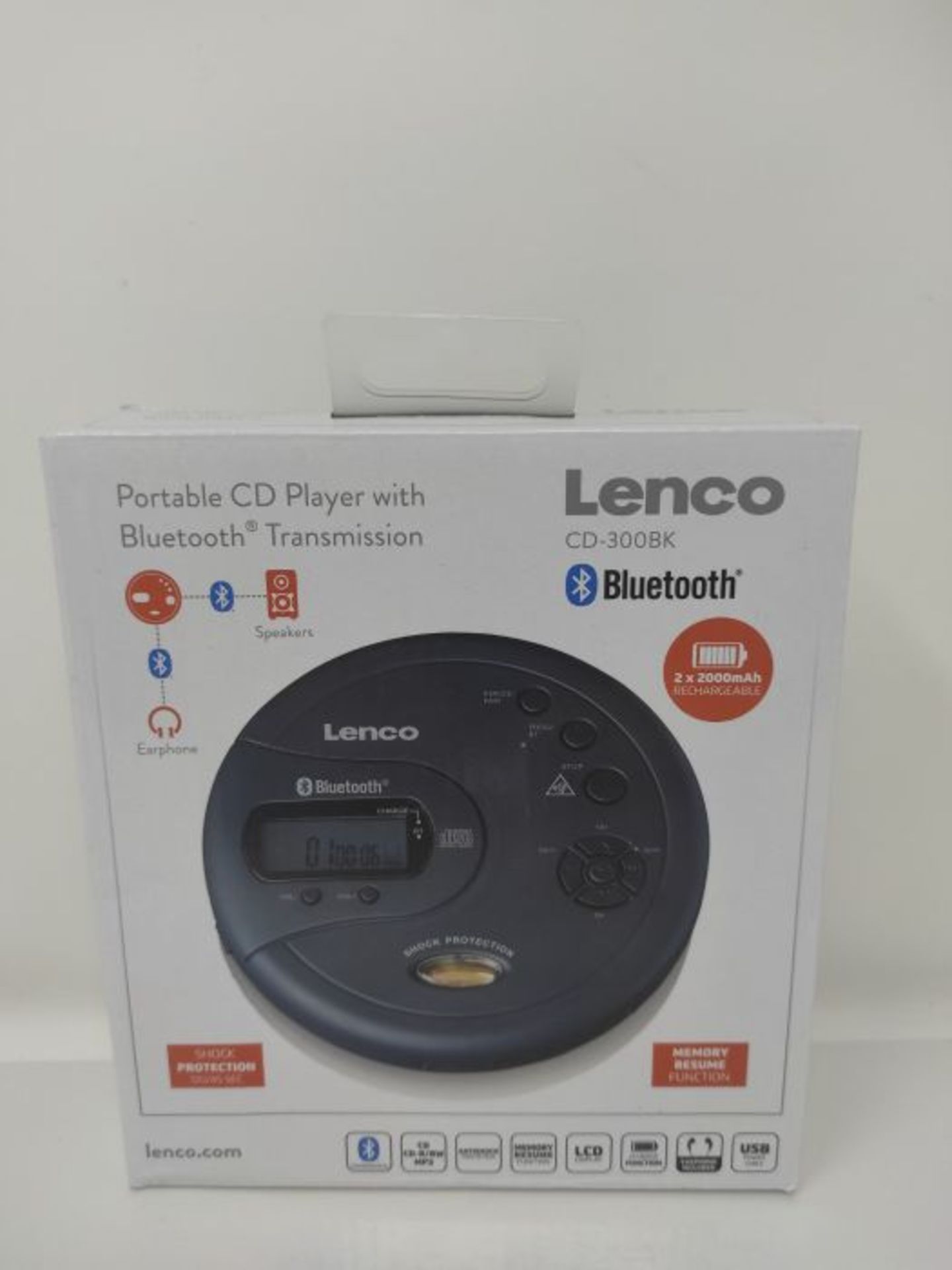 RRP £50.00 Lenco CD-300 - Tragbarer CD-Player Walkman - Bluetooth Diskman - CD Walkman - MP3 Funk - Image 2 of 3