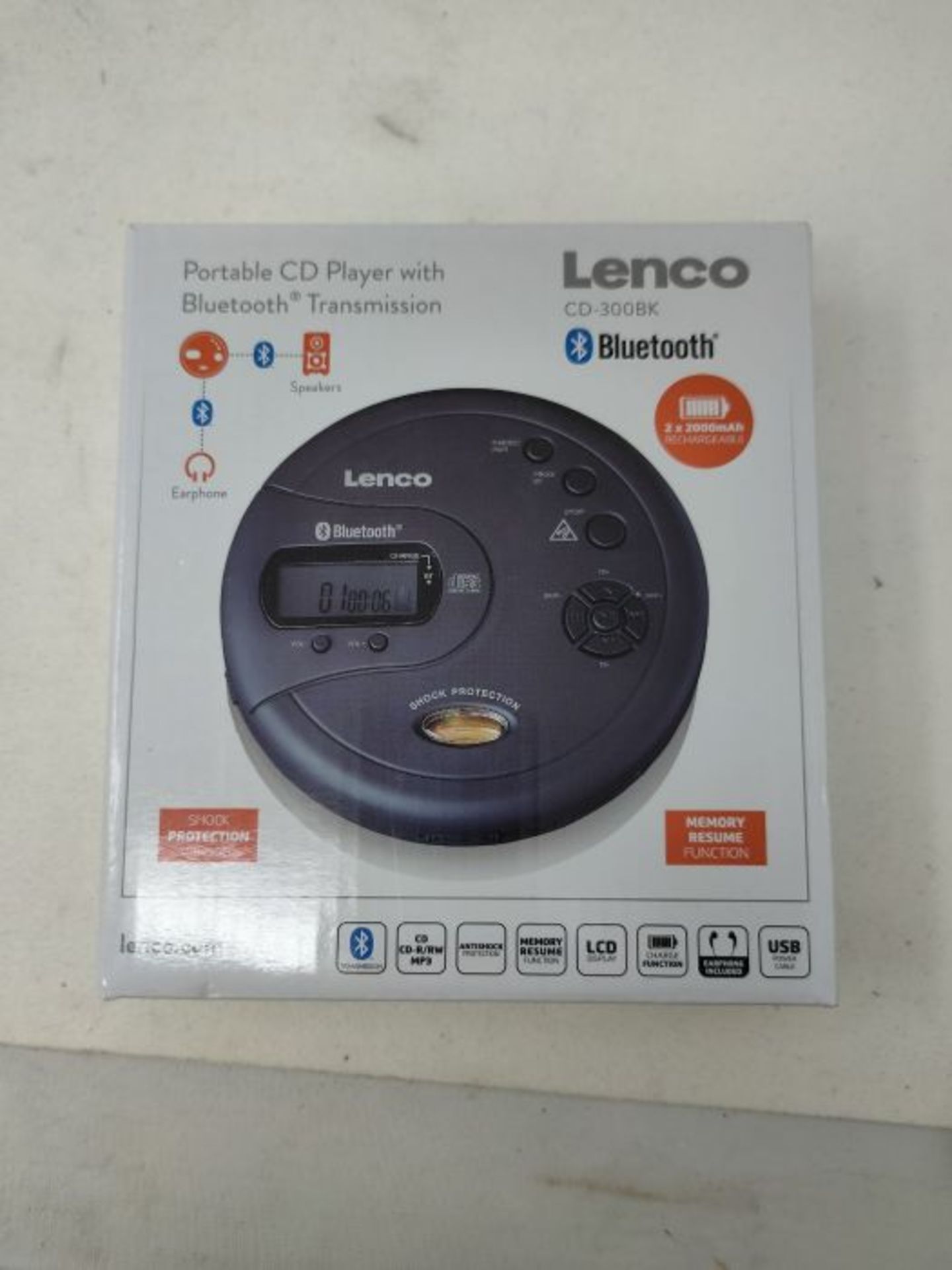 RRP £59.00 Lenco CD-300 - Tragbarer CD-Player Walkman - Bluetooth Diskman - CD Walkman - MP3 Funk - Image 2 of 3