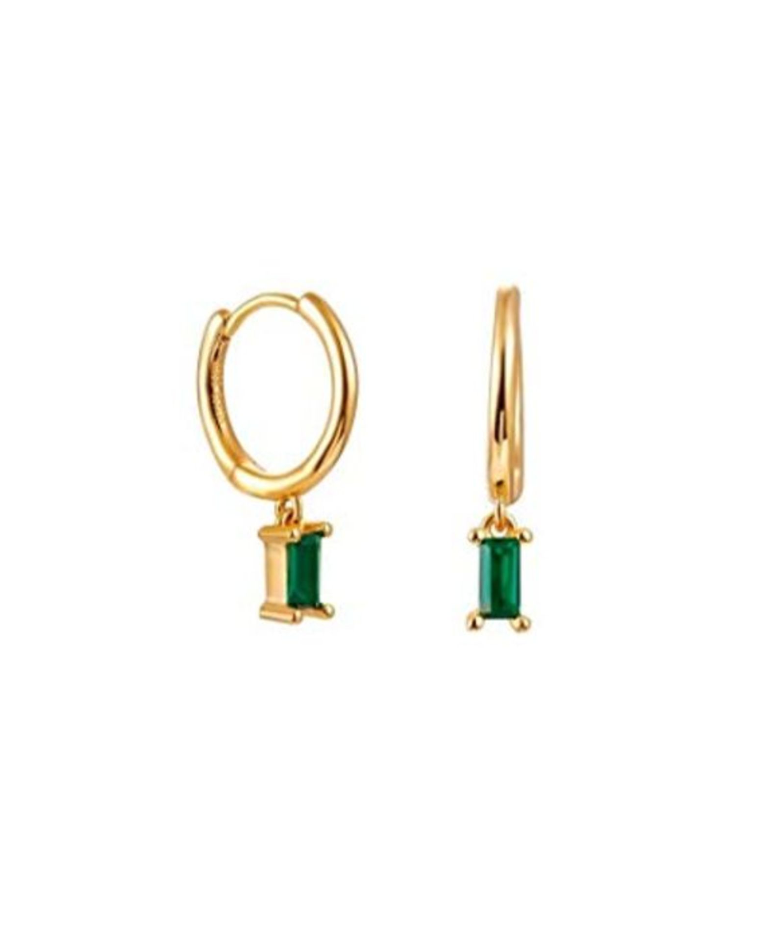 925 Sterling Silver Mini Hoop Earrings with Green Zirconia Pendant