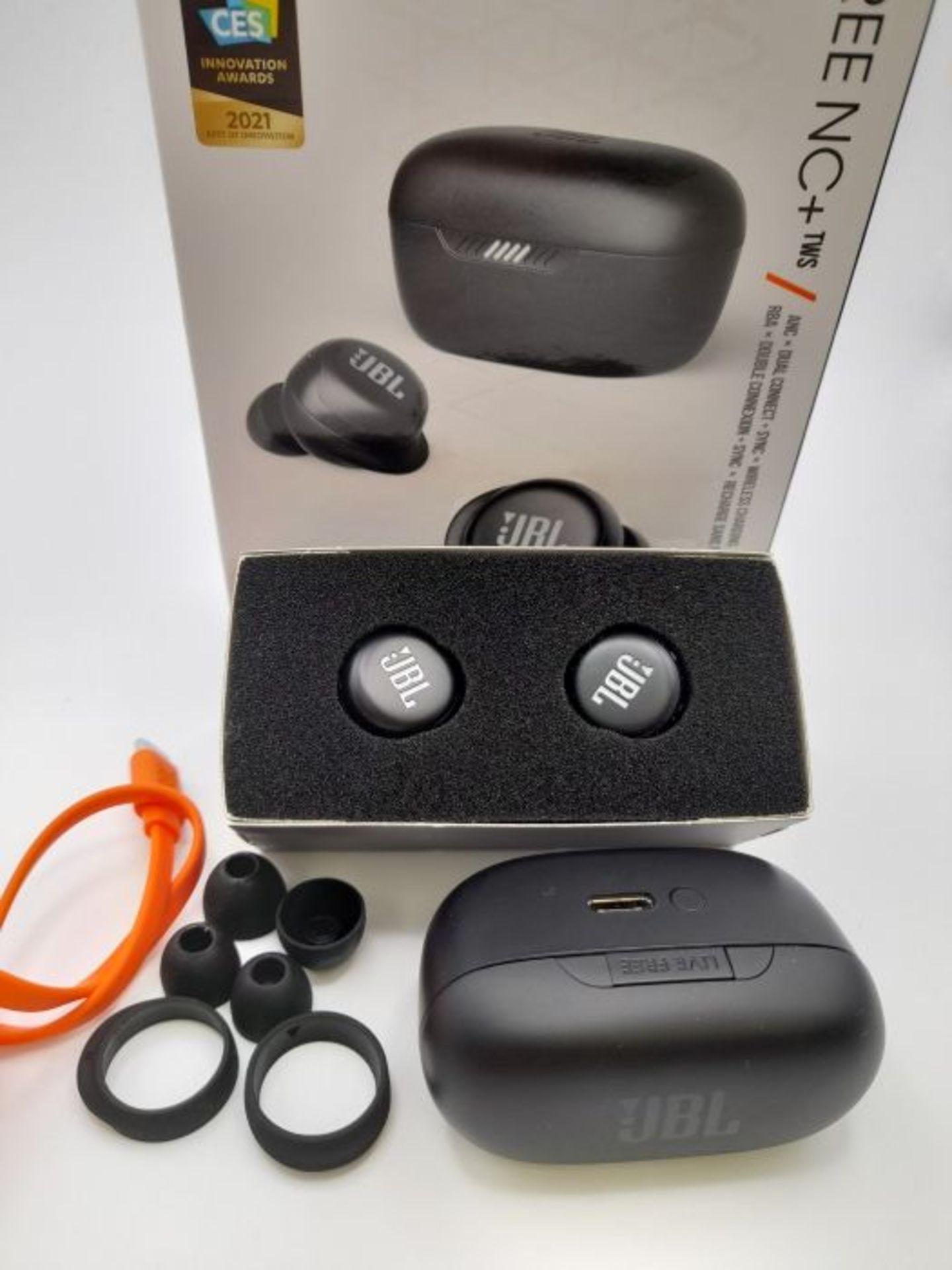 RRP £134.00 JBL Live Free Nc+ Tws - True Wireless Bluetooth Earbuds with Charging Case, in Black - Image 2 of 3