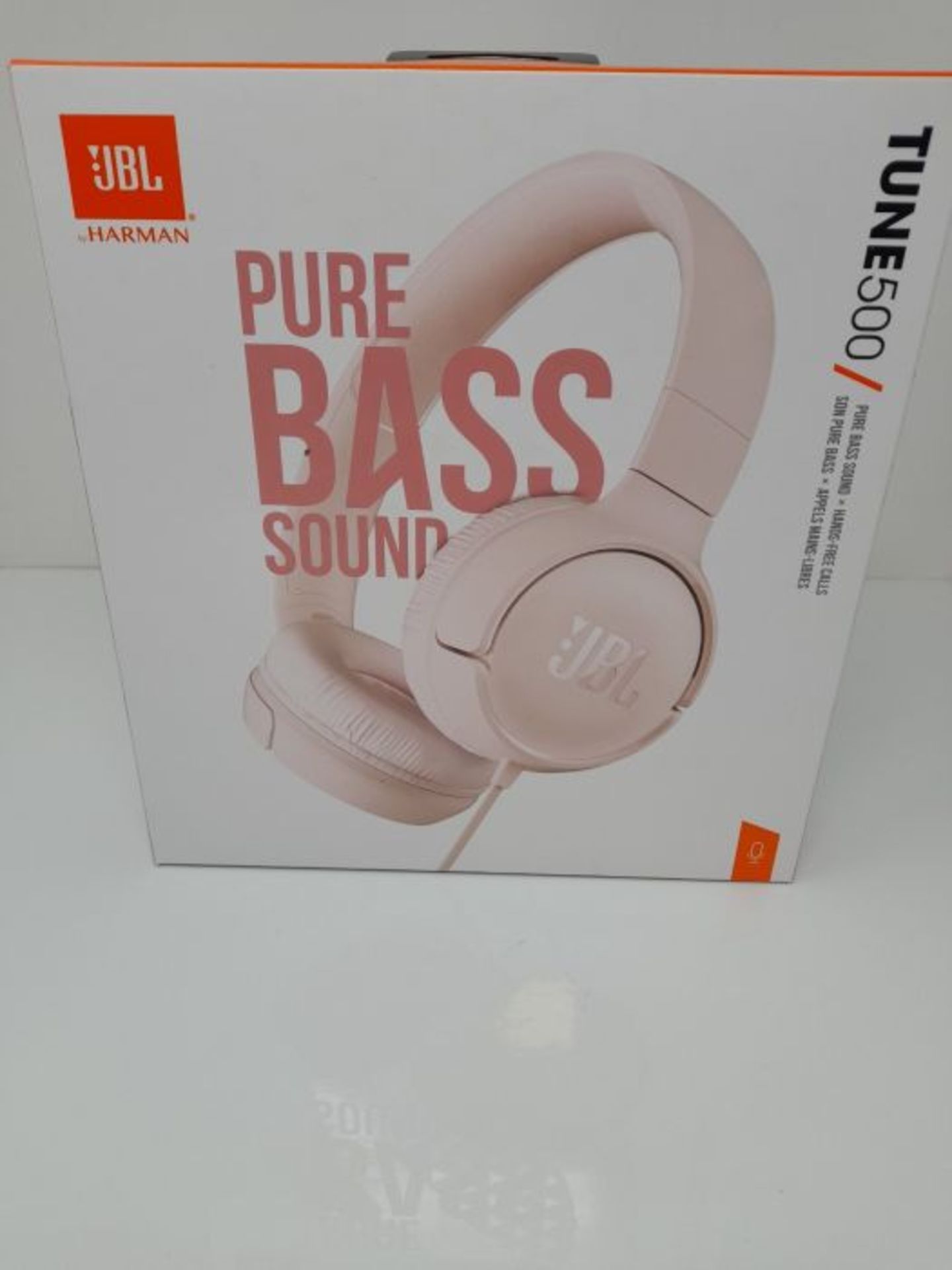 JBL T500 in Pink - Over Ear Lightweight / Foldable Headphones with Pure Bass Sound - 1 - Image 2 of 3