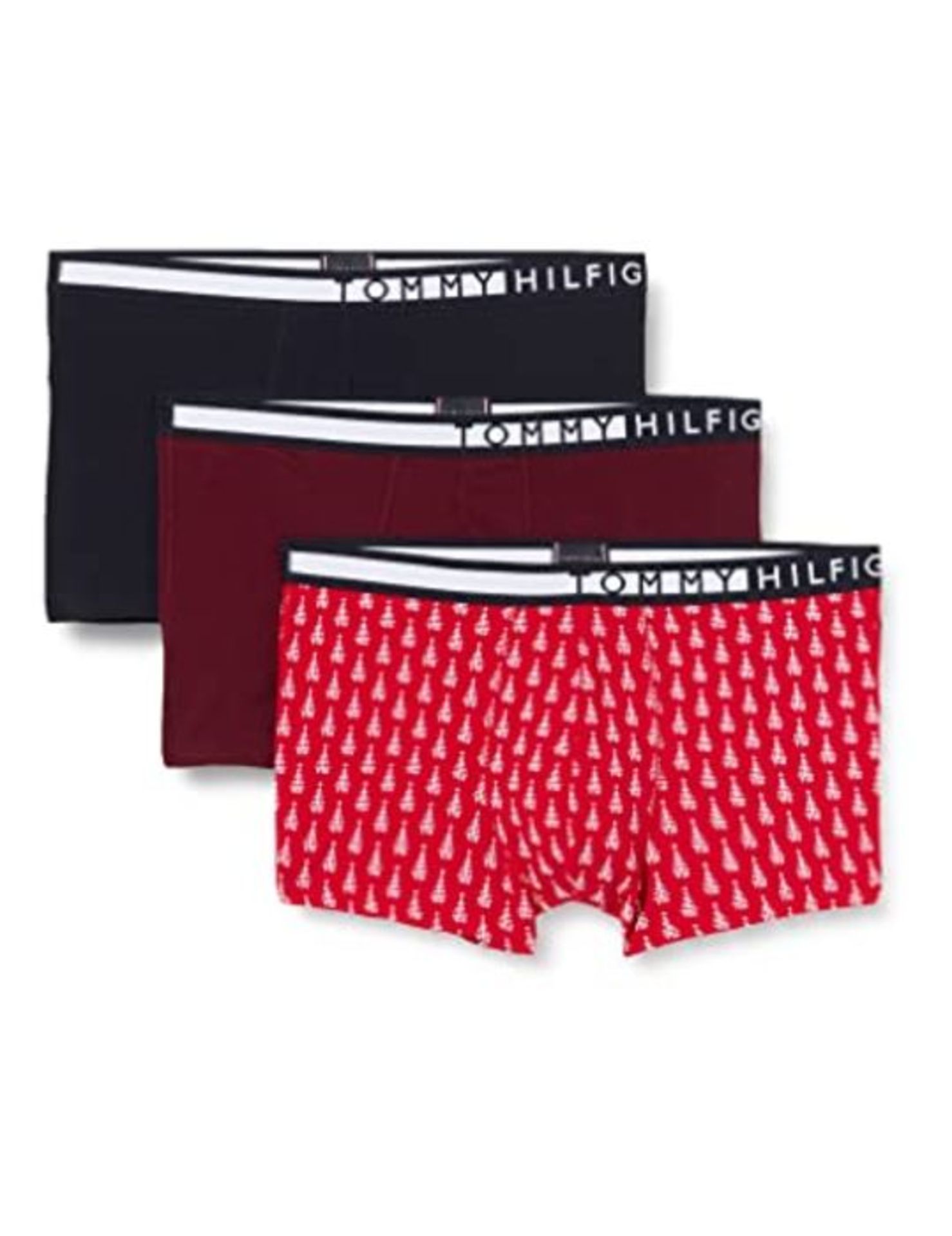 Tommy Hilfiger Men's 3P Trunk Print, Deep Rouge/Desert Sky/Mini Tree, S (Pack of 3)