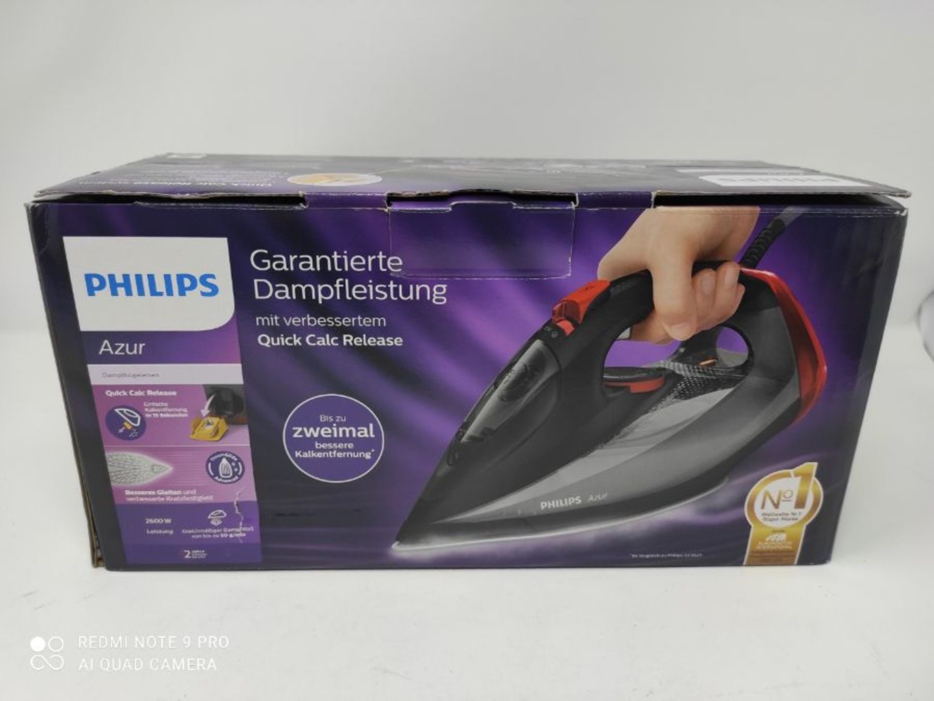 RRP £54.00 Philips Steam Iron SteamGlide soleplate 2 m 250 g/min Black 50 g/min - Image 2 of 3