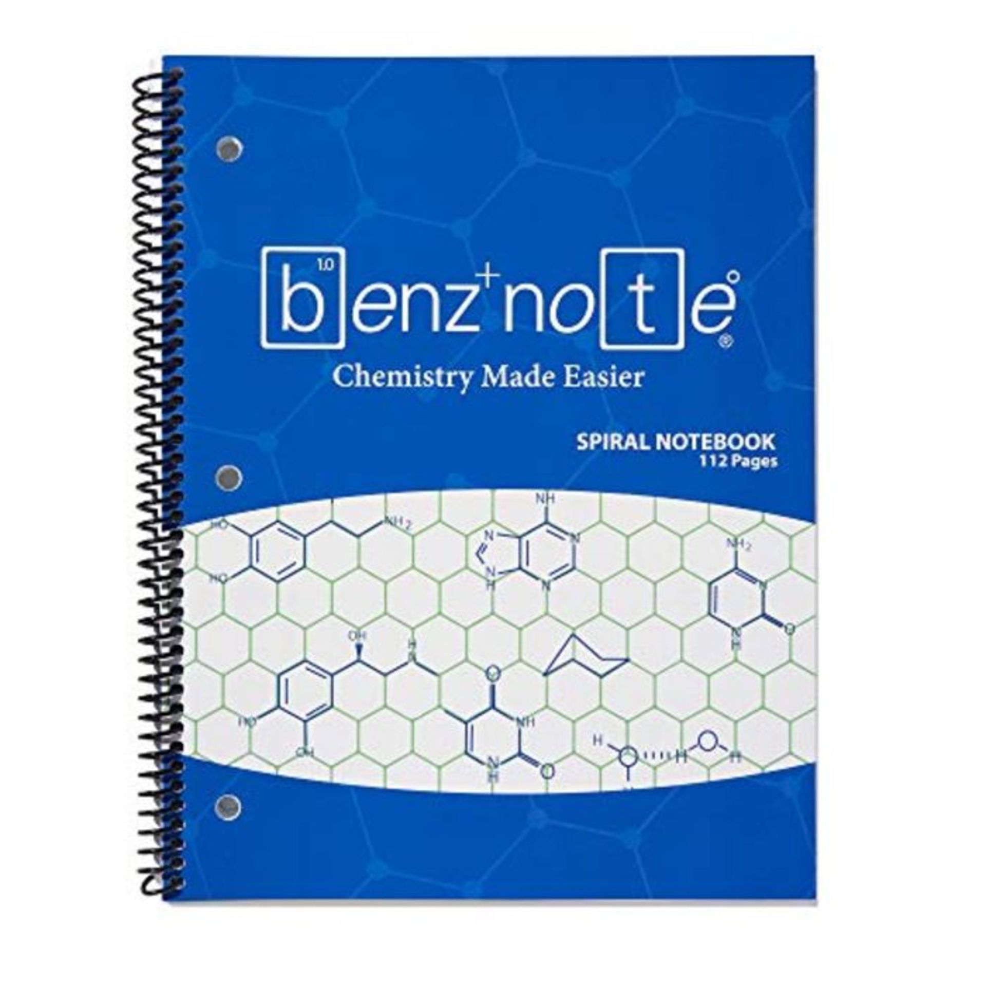 BENZNOTE, Spiral Notebook, for Organic and Bio Chemistry, 8-1/2" x 11", Hexagonal Grap