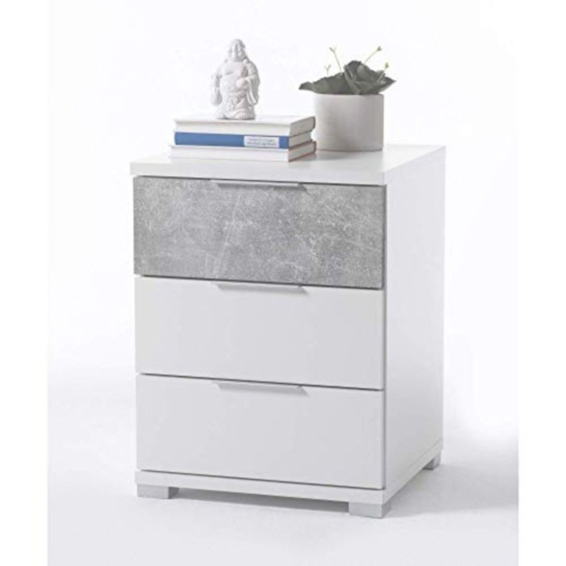 RRP £54.00 Stella Trading Universal Table in White Concrete Look-Modern Bedside Cabinet with 3 Dr