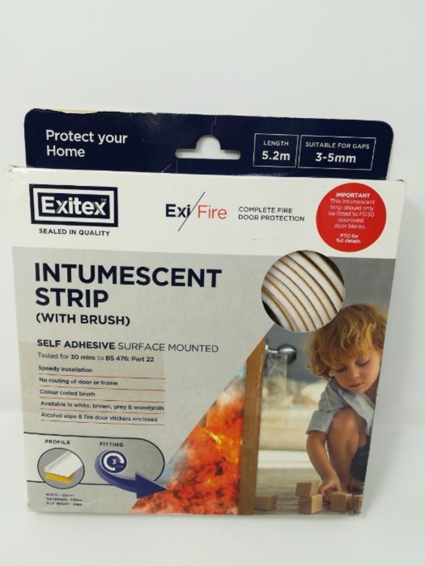 Exitex Self Adhesive Surface Mounted Intumescent Strip with brush, White, 5.2m - Image 2 of 3