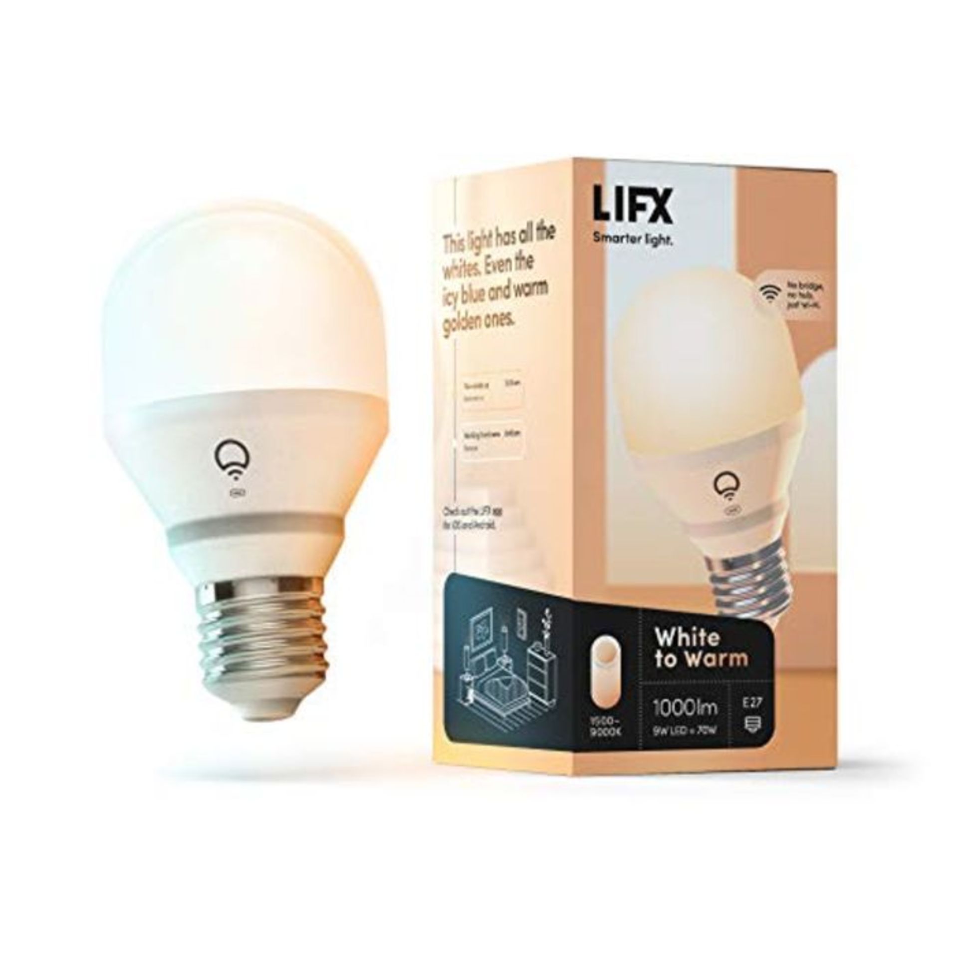LIFX White to Warm A60 1000 lumens [E27 Edison Screw], Wi-Fi Smart LED Light Bulb, Tun