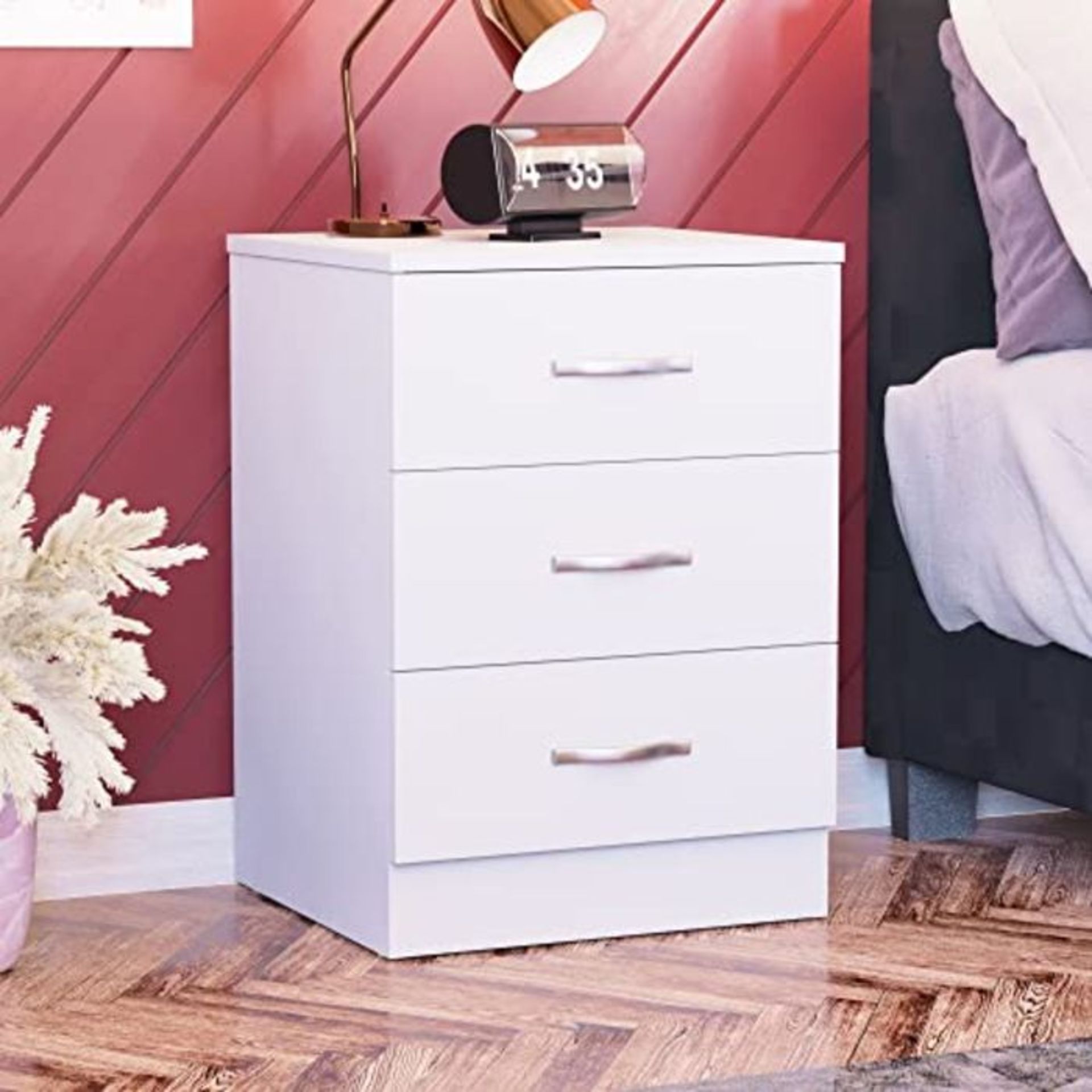 Vida Designs White Bedside Cabinet Chest of Drawers, 3 Drawer With Metal Handles and R