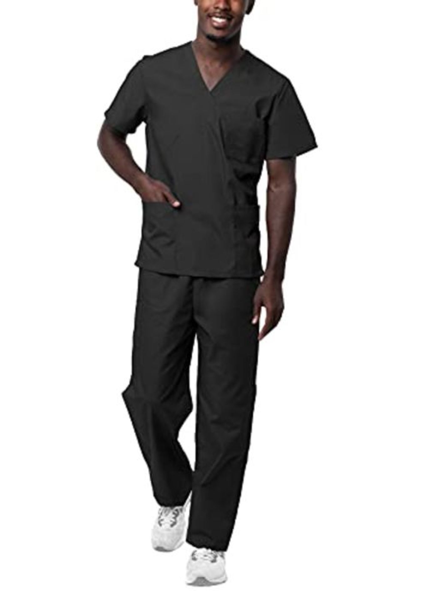 Sivvan Unisex Classic Scrub Set V-Neck Top/Drawstring Trousers - S8400 - Black - L