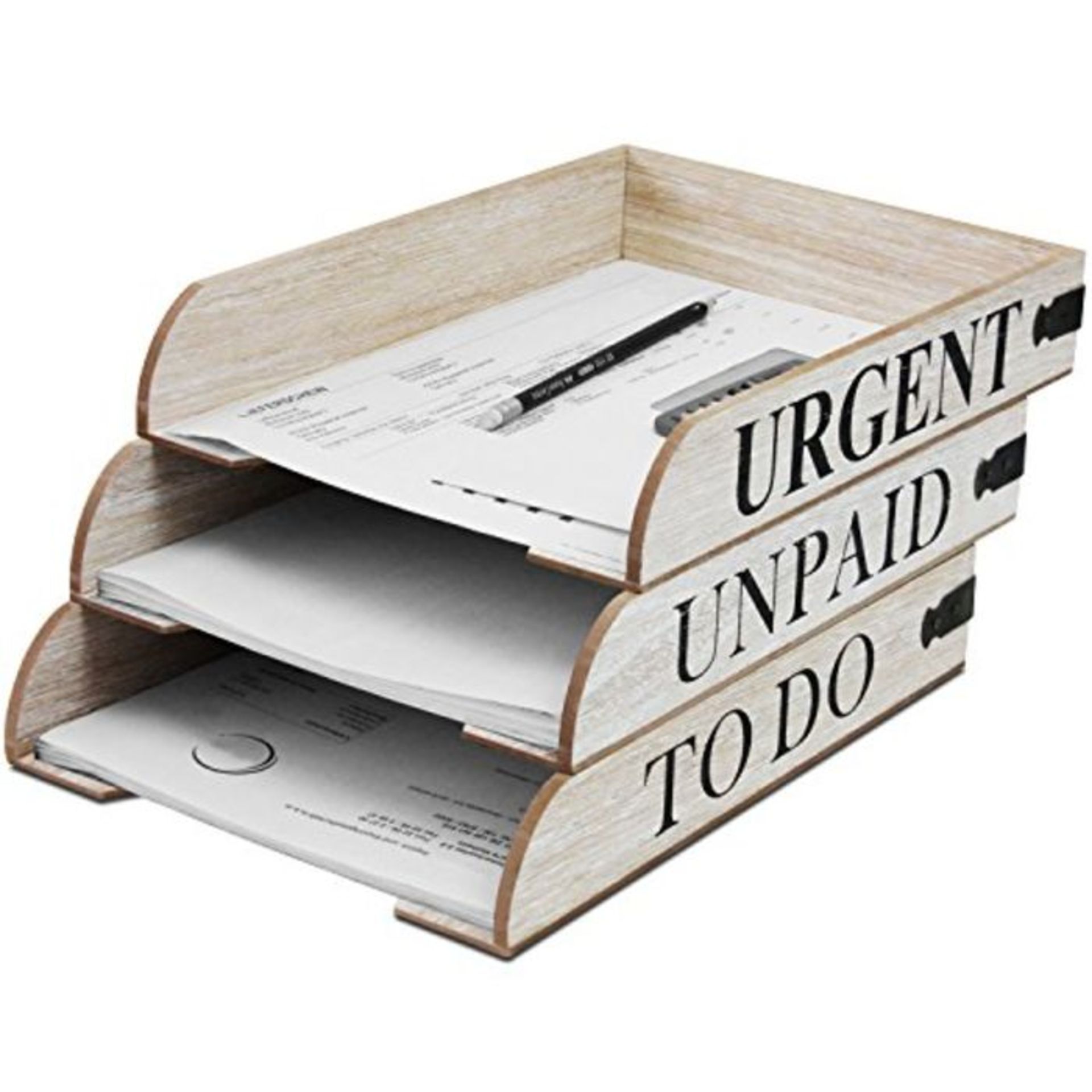 Set of 3 Wooden Storage Trays Mail in 3 Varieties, stackable Organiser Letter Trays Po