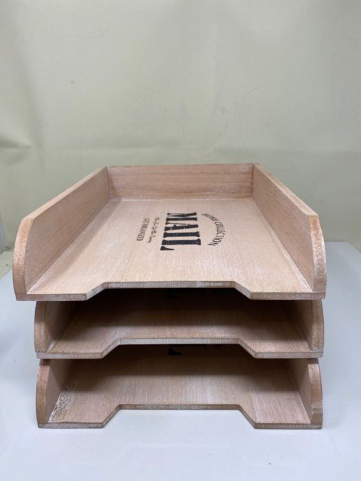 Set of 3 Wooden Storage Trays Mail in 3 Varieties, stackable Organiser Letter Trays Po - Image 2 of 2