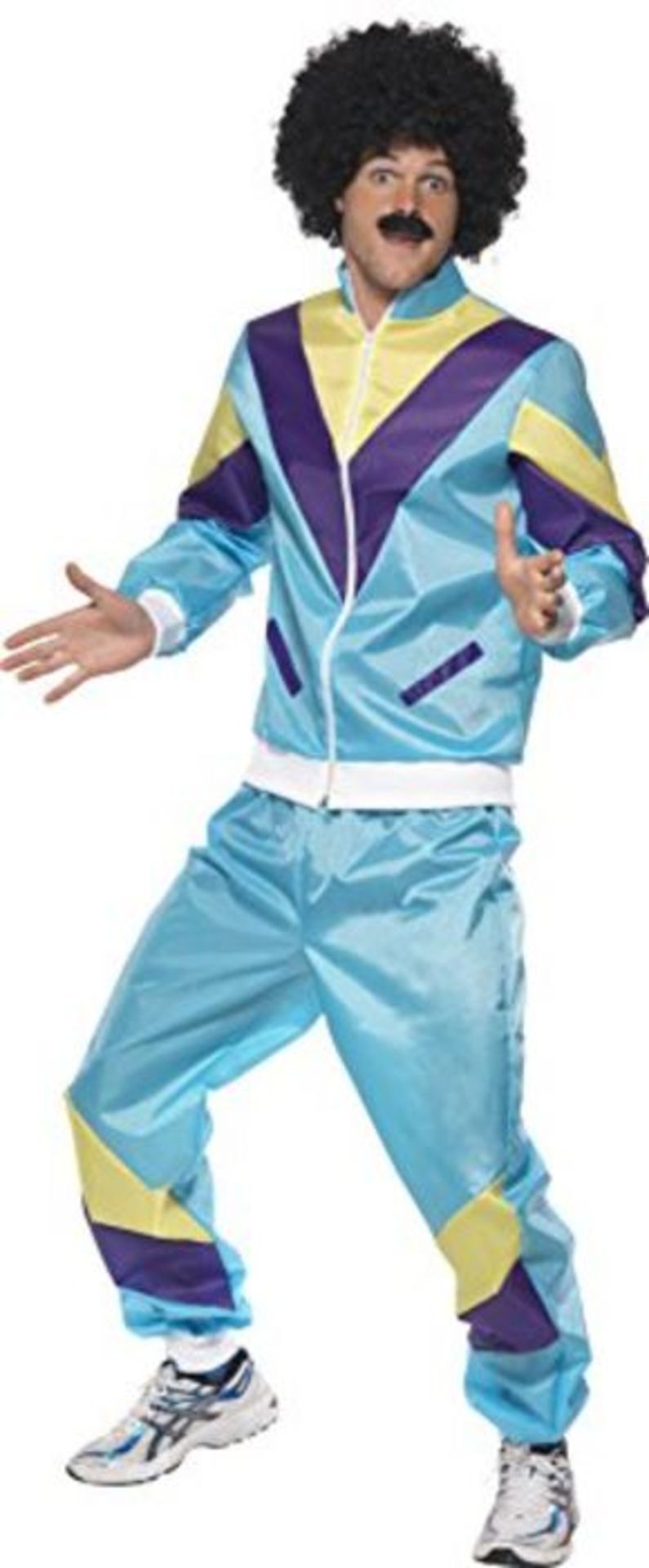 Smiffys 80er Hochmodischer Jogginganzug Kostüm, Blau, mit Jacke und Hose, XL