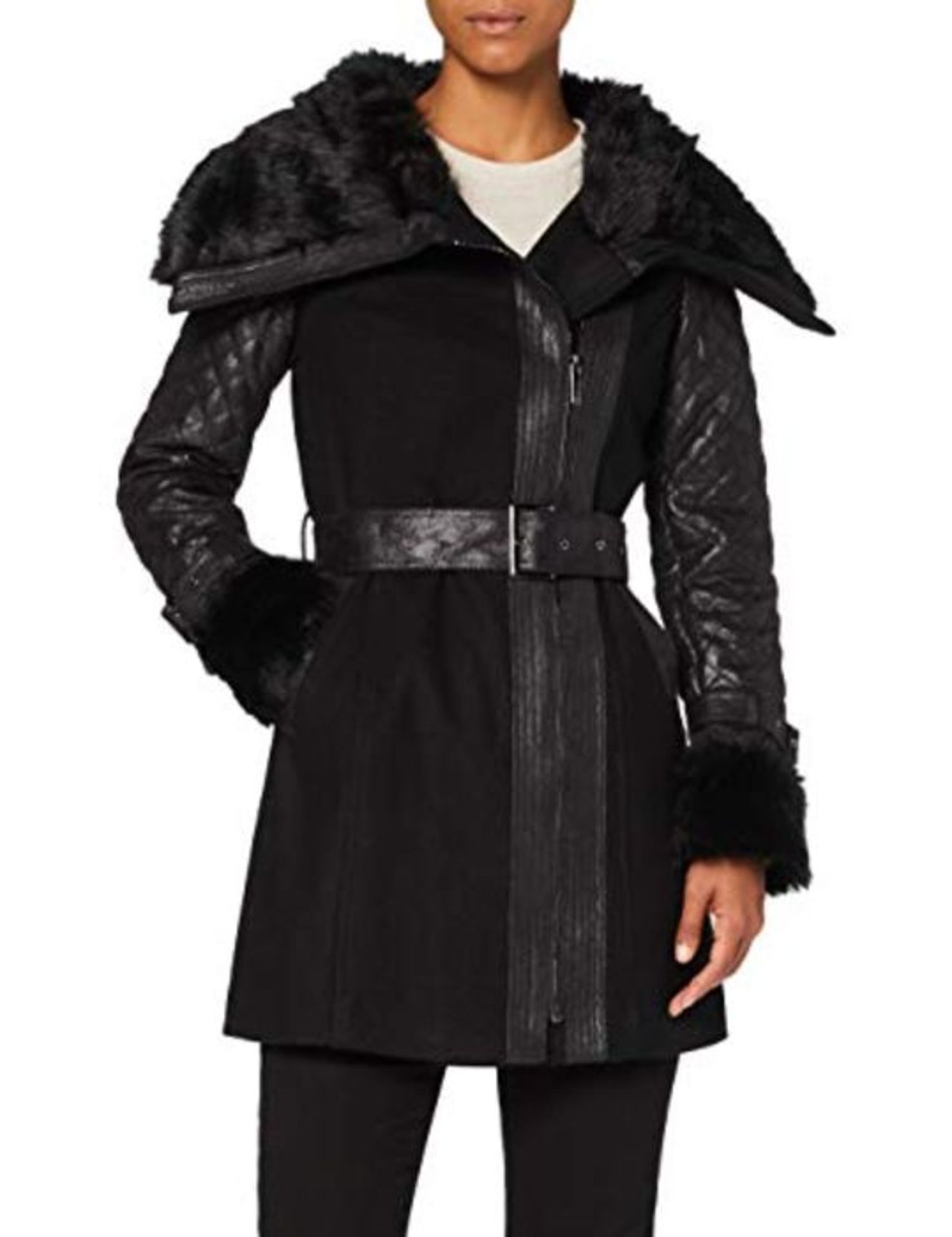 RRP £112.00 Morgan Women's Manteau col Imitation Fourrure GEFROU Faux Fur Coat, Schwarz, 34 (Herst