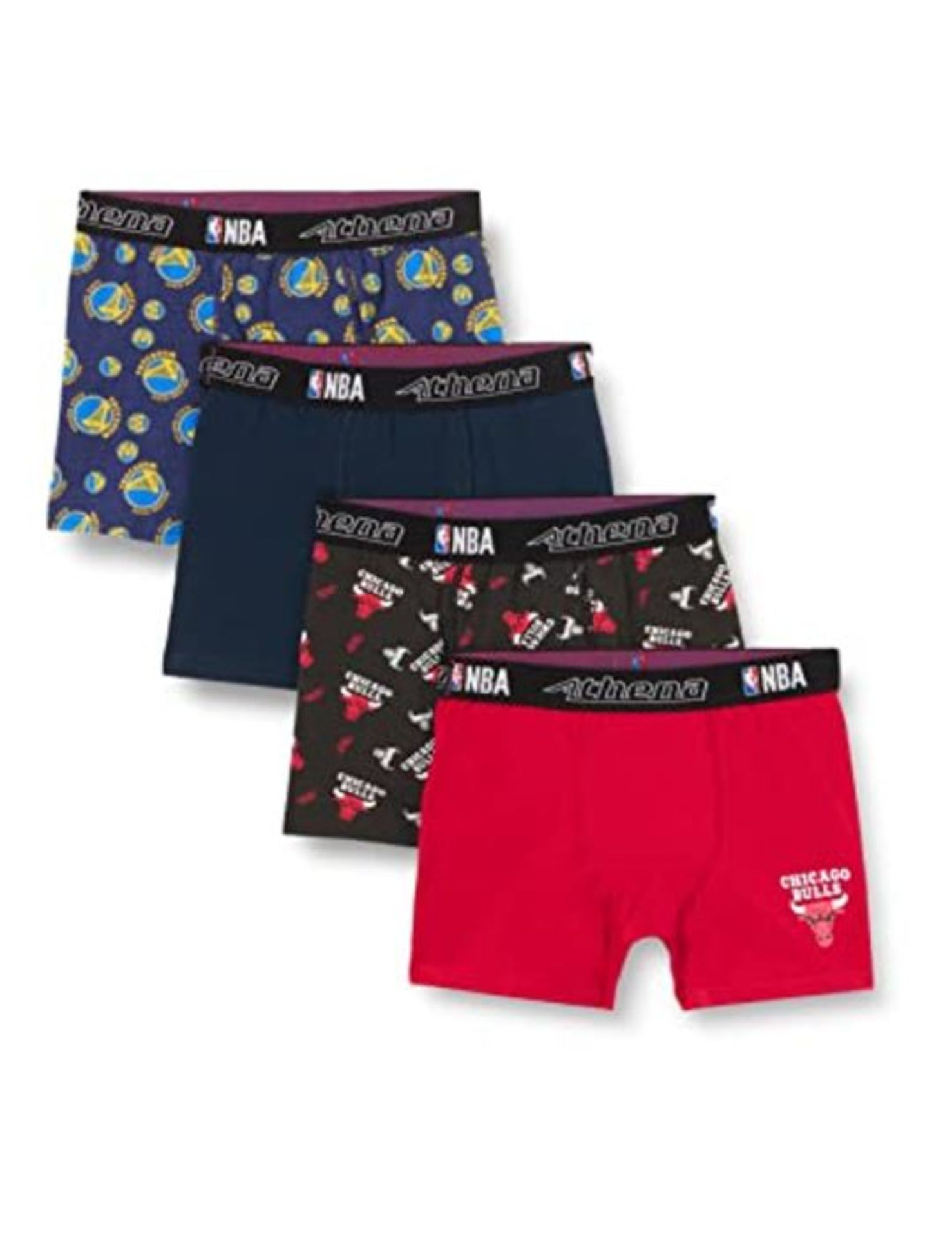 Athéna Boy's NBA 8D79 Underwear, Rouge/CHICAGOBULLS/BLEU/Warriors, 8