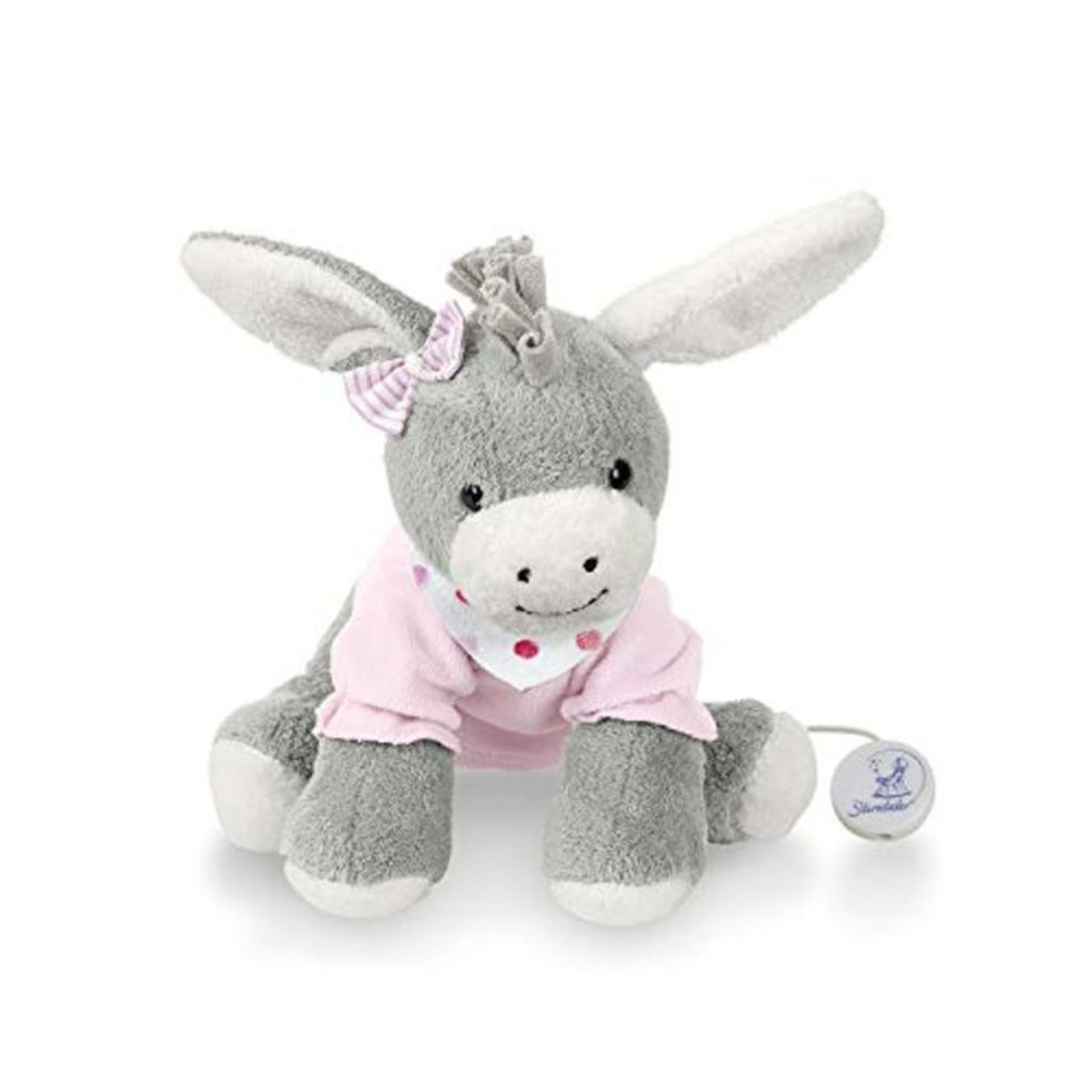 Sterntaler Musical Toy, Plush Donkey Emmi, Interchangeable Music Box, Size: M, Grey/Pi