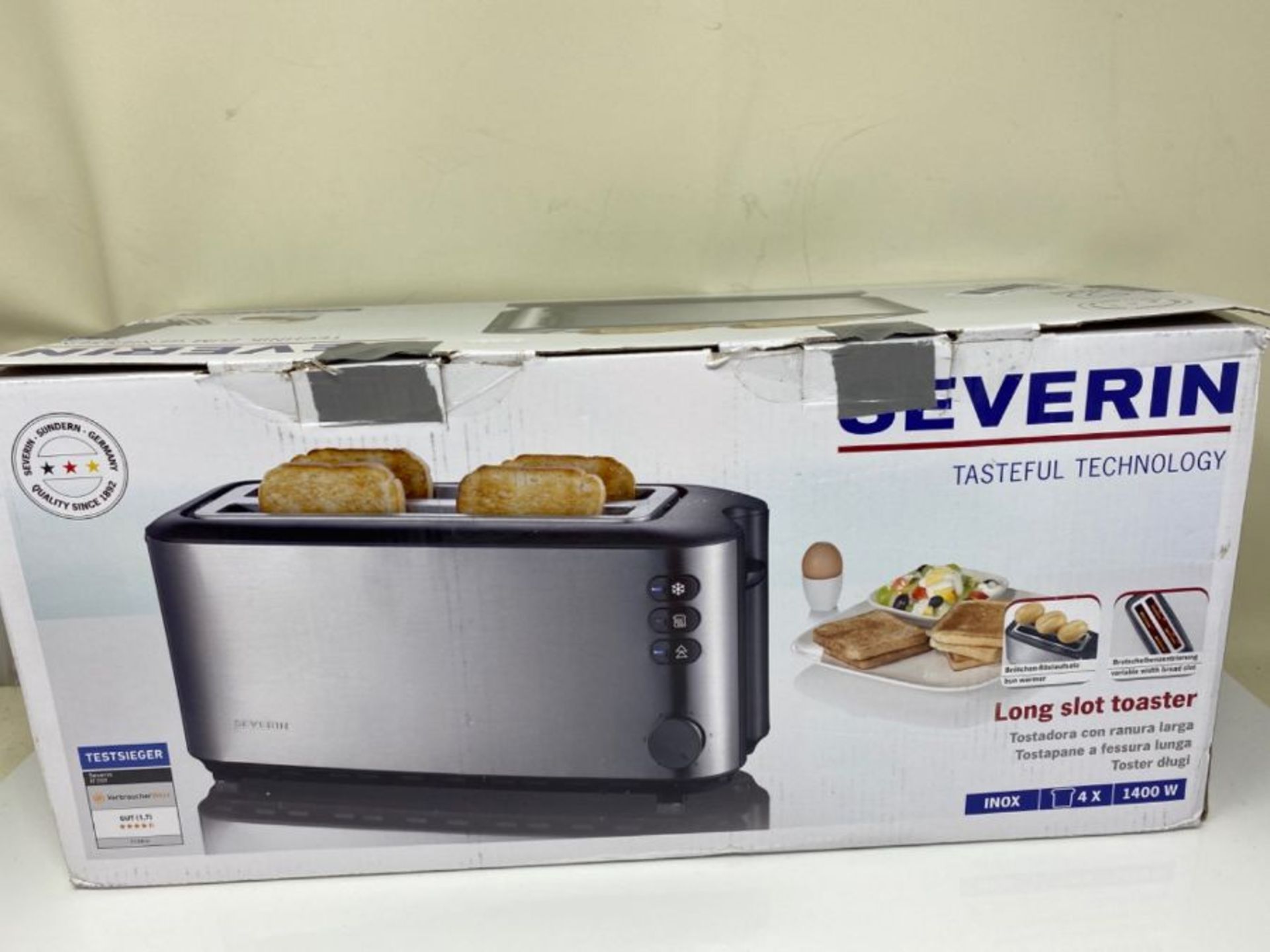 Severin 2509 Automatic 4-Slice Long Slot Toaster, 1400 W, Stainless Steel-Black Chambe - Image 2 of 3