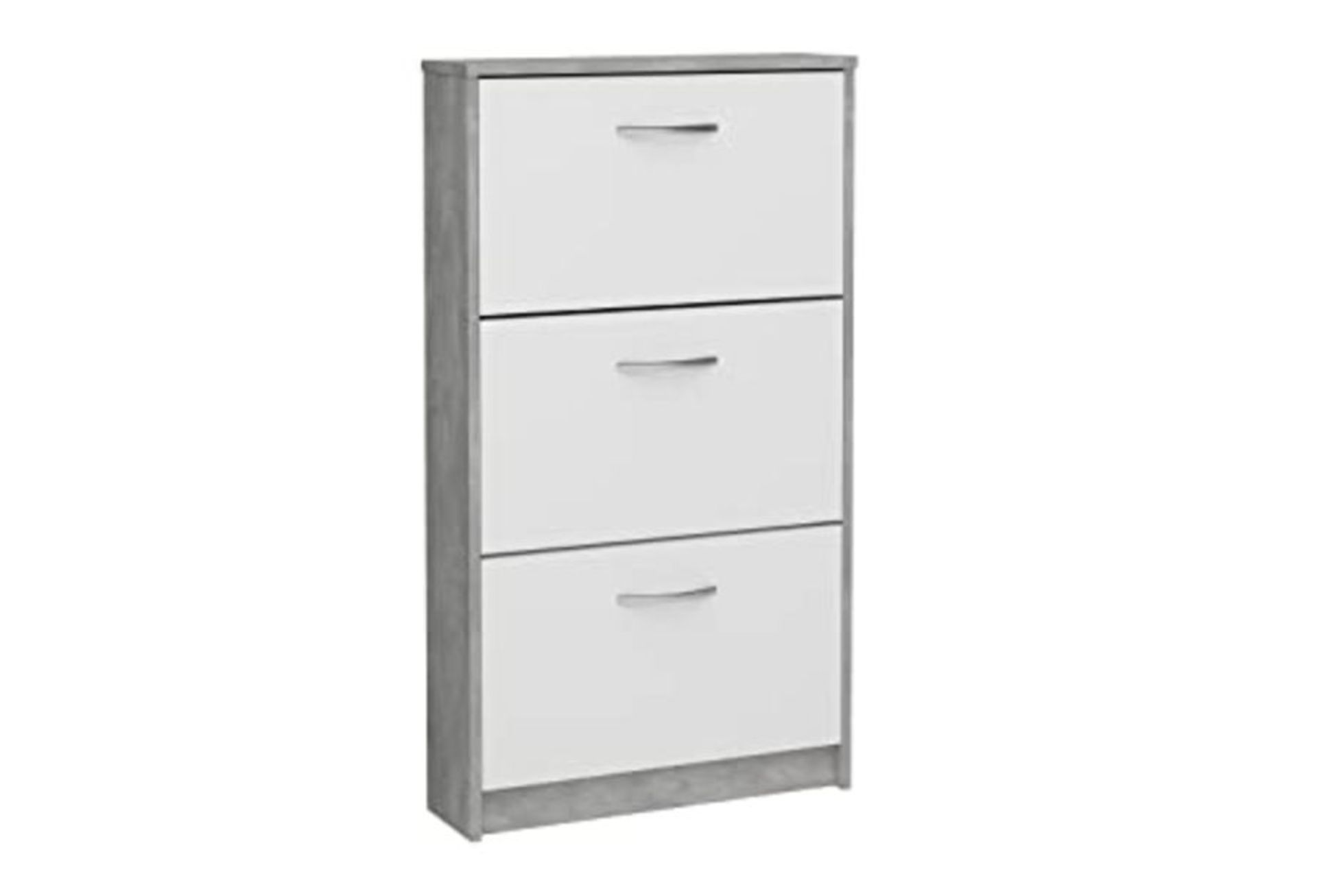 RRP £60.00 FMD Shoe Cabinet with 3 Compartments, Wood, Concrete/White