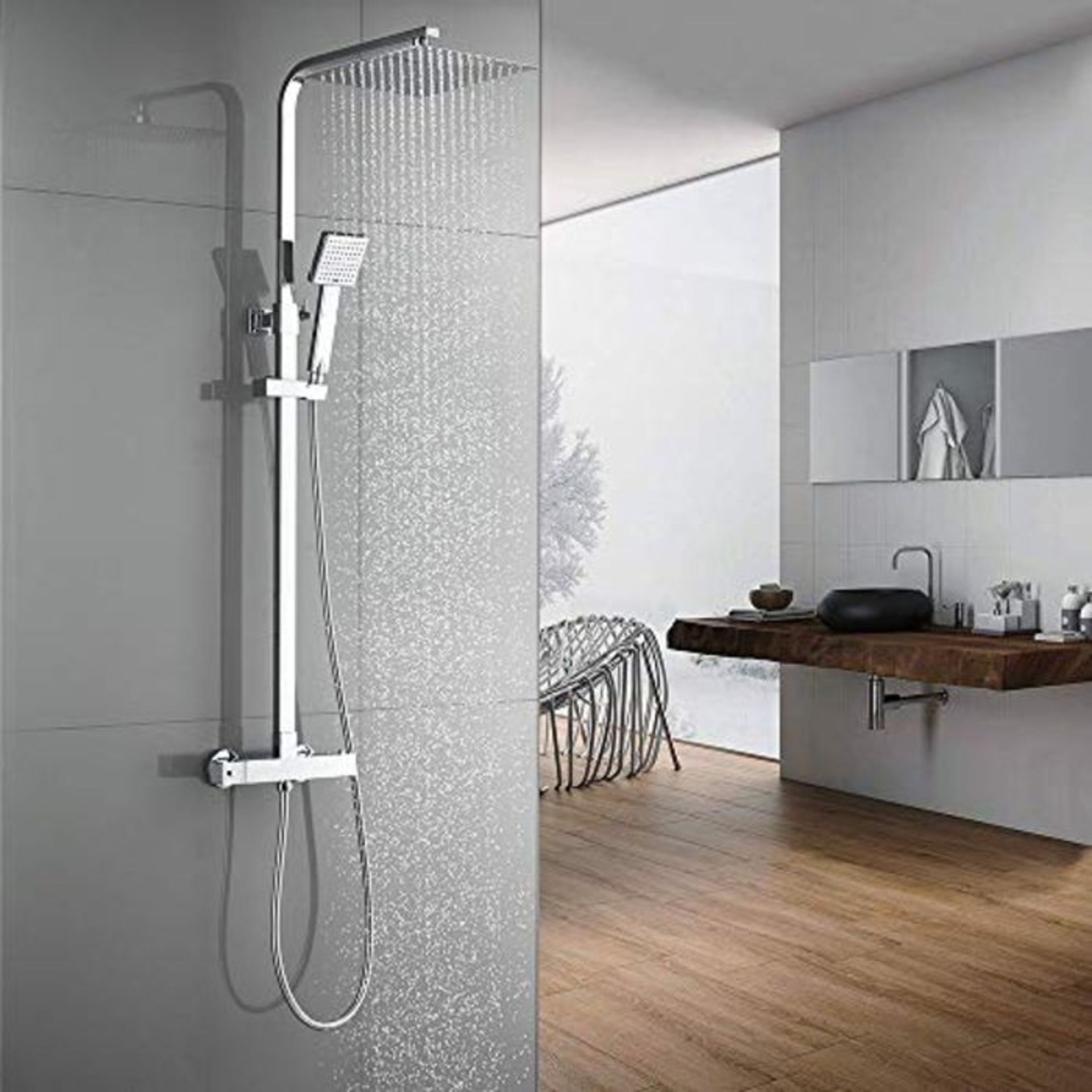 RRP £90.00 Auralum Thermostatic Shower System With Rainfall Shower Head, Hand Held Shower And Mix